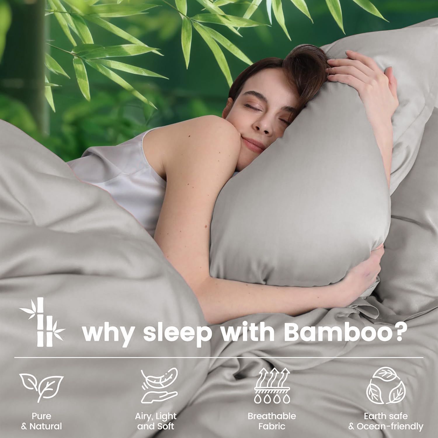 Hotel Breathable Bamboo Fitted Sheet & Pillowcase-3 Piece-Ultra Soft 2000TC Breathable Fitted Bed Sheets Set with 37 Centimetre Deep Pocket-Cooling Sheets for Hot Sleepers(Silver-gray,King) - Image 3