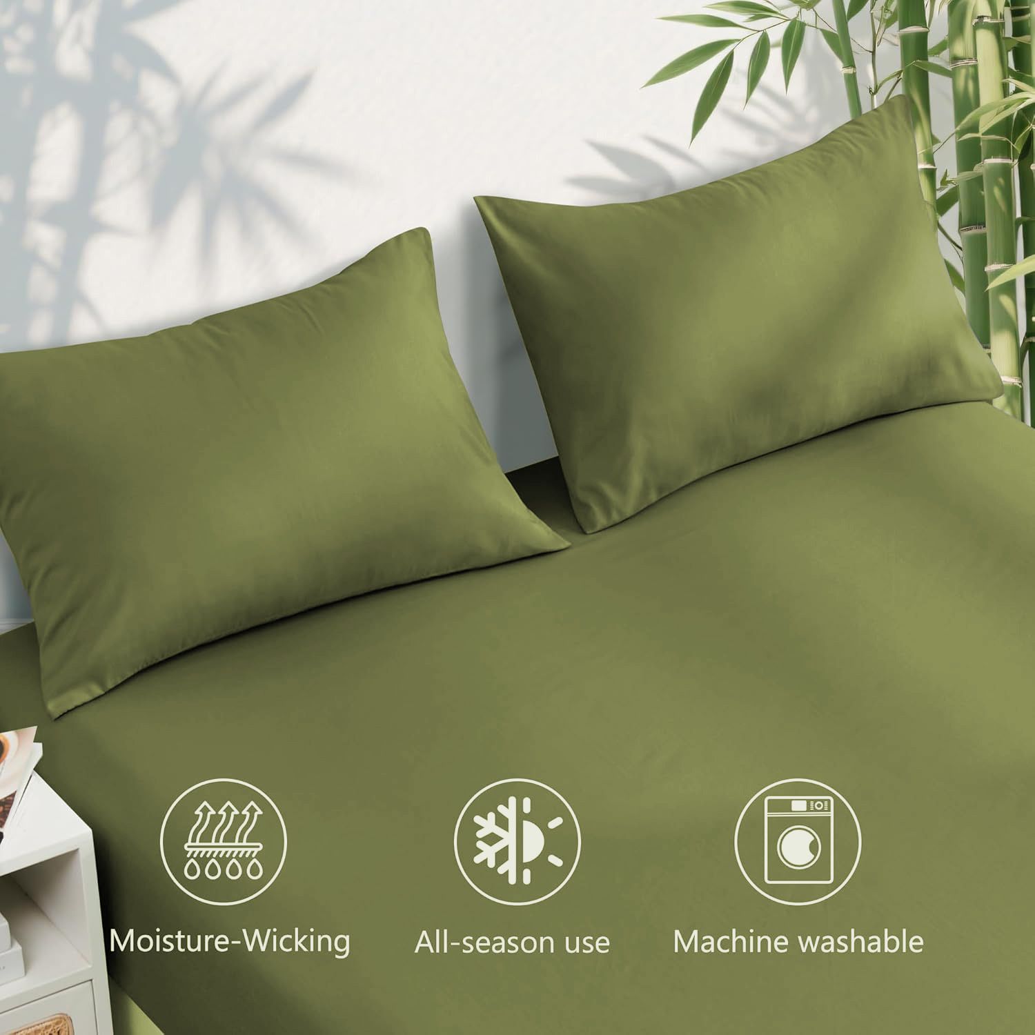 4 Piece Ultra Soft Bamboo Breathable Sheet Set -Hotel 2000TC Breathable Bed Sheets Set with 37 Centimetre Deep Pocket-Breathable Sheets for Hot Sleepers(Olive green,King) - Image 5