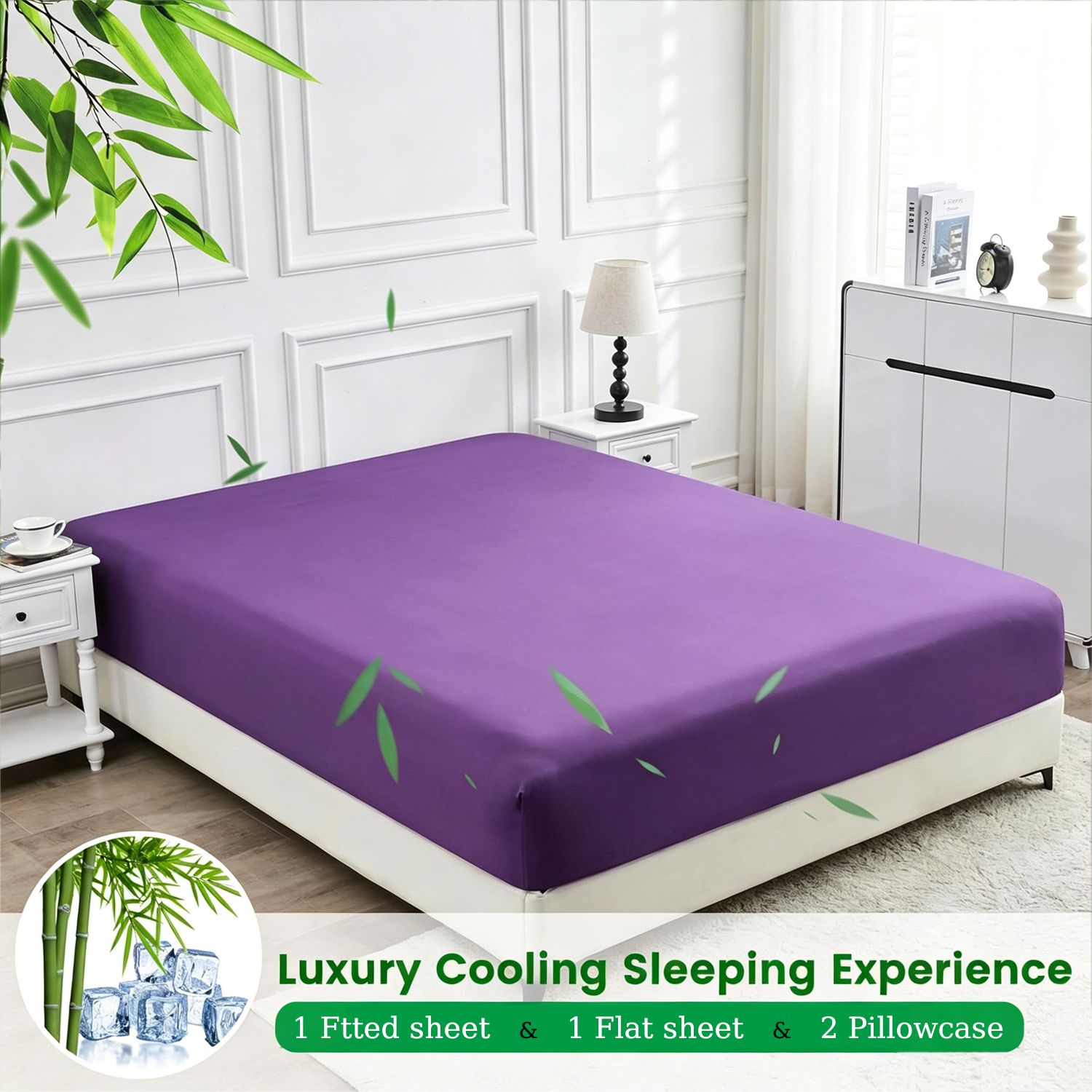 4 Piece Ultra Soft Bamboo Breathable Sheet Set -Hotel 2000TC Breathable Bed Sheets Set with 37 Centimetre Deep Pocket-Breathable Sheets for Hot Sleepers(Purple,King) - Image 5