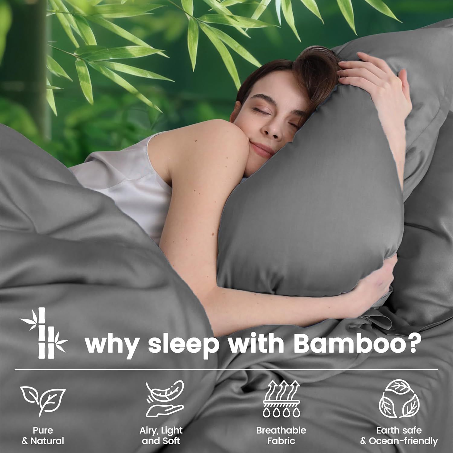 Hotel Breathable Bamboo Fitted Sheet & Pillowcase-2 Piece-Ultra Soft 2000TC Breathable Fitted Bed Sheets Set with 37 Centimetre Deep Pocket-Cooling Sheets for Hot Sleepers(Grey,King Single) - Image 3