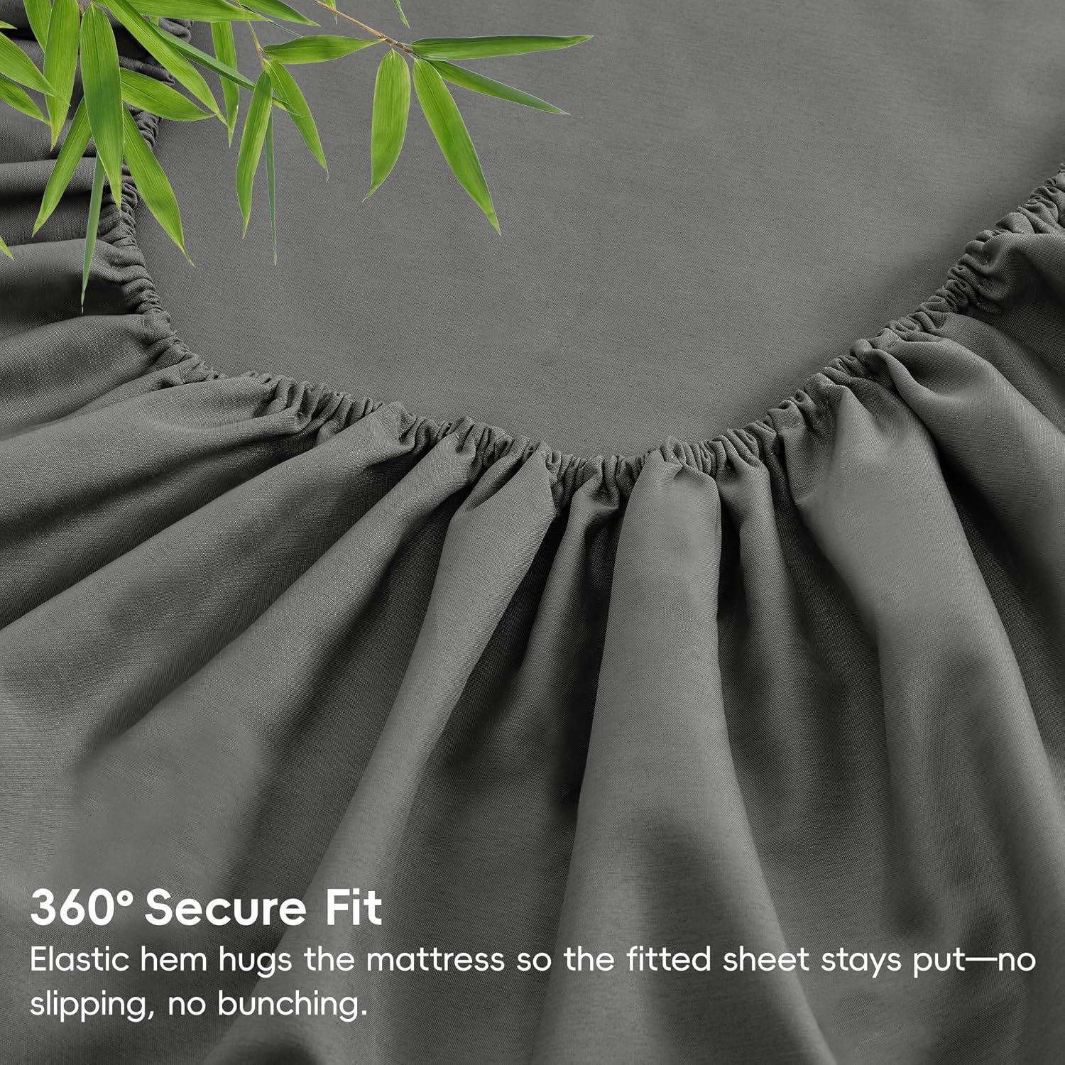Hotel Breathable Bamboo Fitted Sheet & Pillowcase-2 Piece-Ultra Soft 2000TC Breathable Fitted Bed Sheets Set with 37 Centimetre Deep Pocket-Cooling Sheets for Hot Sleepers(Grey,King Single) - Image 6