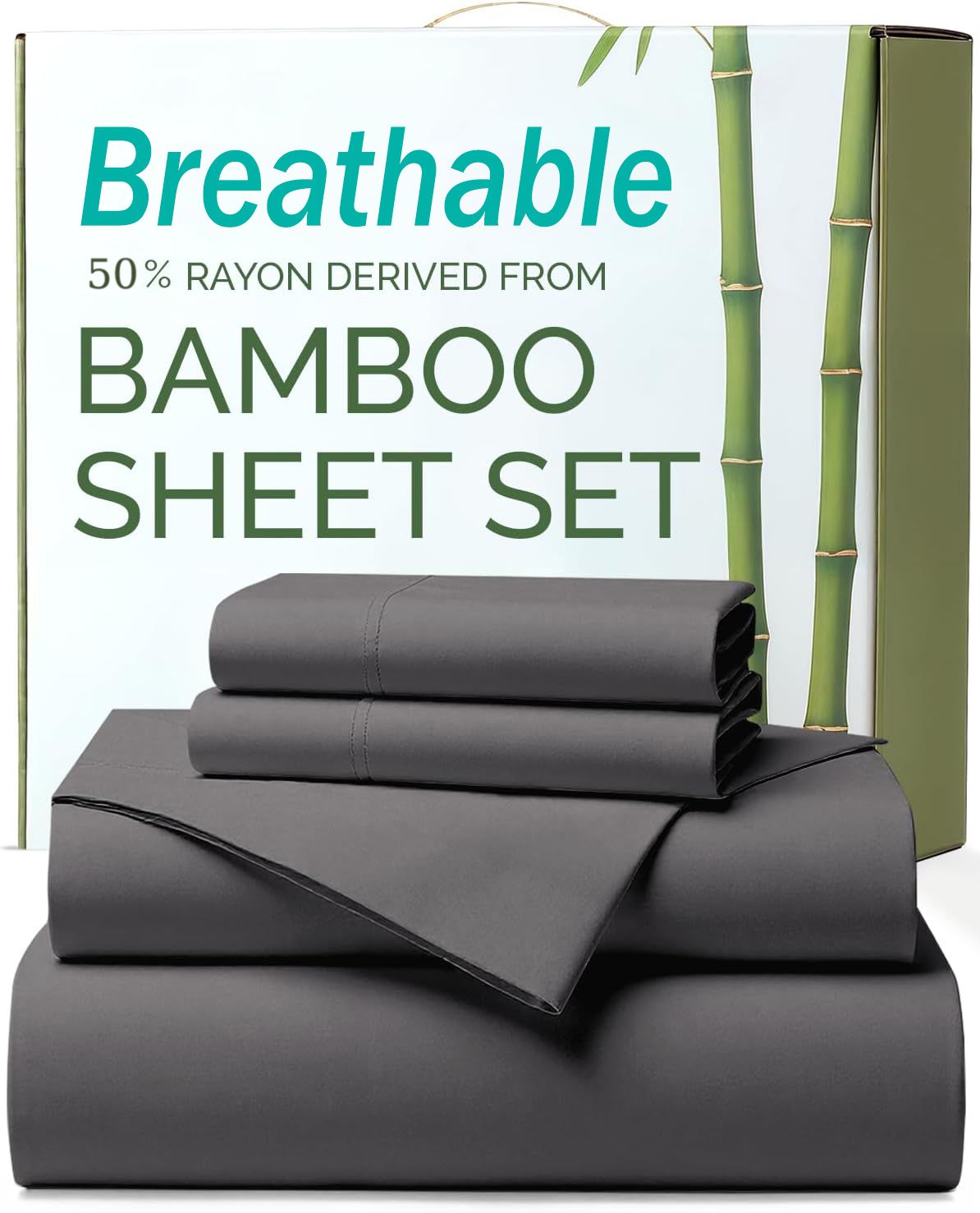 3 Piece Ultra Soft Bamboo Breathable Sheet Set -Hotel 2000TC Breathable Bed Sheets Set with 37 Centimetre Deep Pocket-Breathable Sheets for Hot Sleepers(Grey,King Single) - Image 1