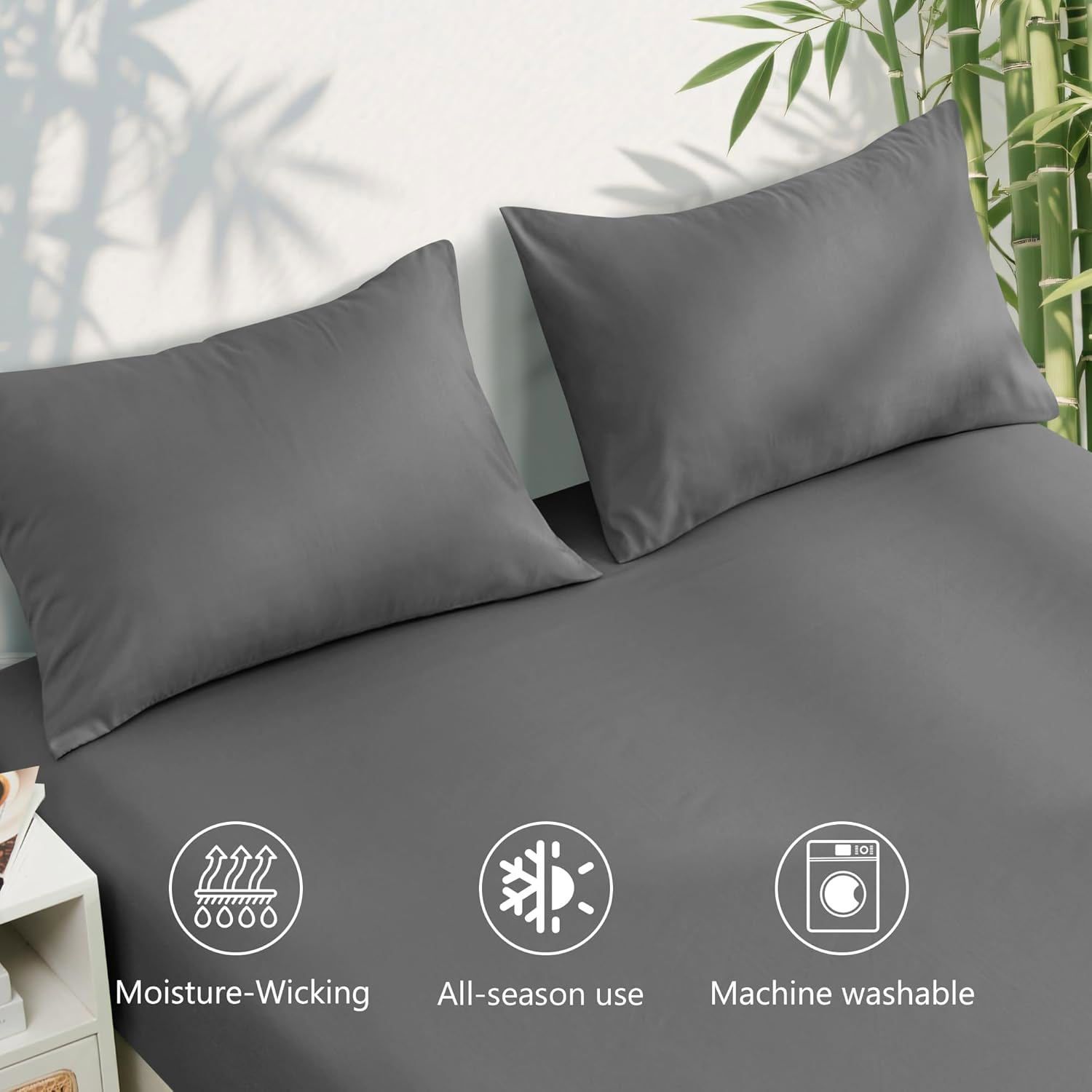 3 Piece Ultra Soft Bamboo Breathable Sheet Set -Hotel 2000TC Breathable Bed Sheets Set with 37 Centimetre Deep Pocket-Breathable Sheets for Hot Sleepers(Grey,King Single) - Image 3