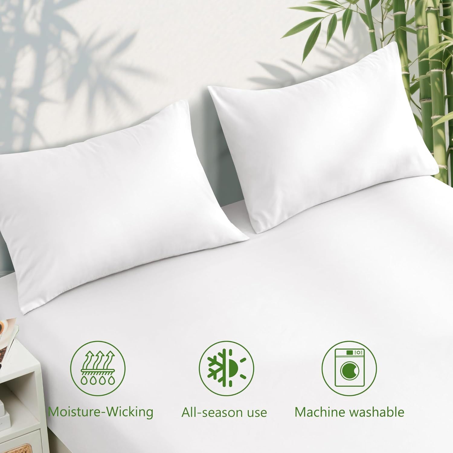 Hotel Breathable Bamboo Fitted Sheet & Pillowcase-3 Piece-Ultra Soft 2000TC Breathable Fitted Bed Sheets Set with 37 Centimetre Deep Pocket-Cooling Sheets for Hot Sleepers(White,Queen) - Image 4