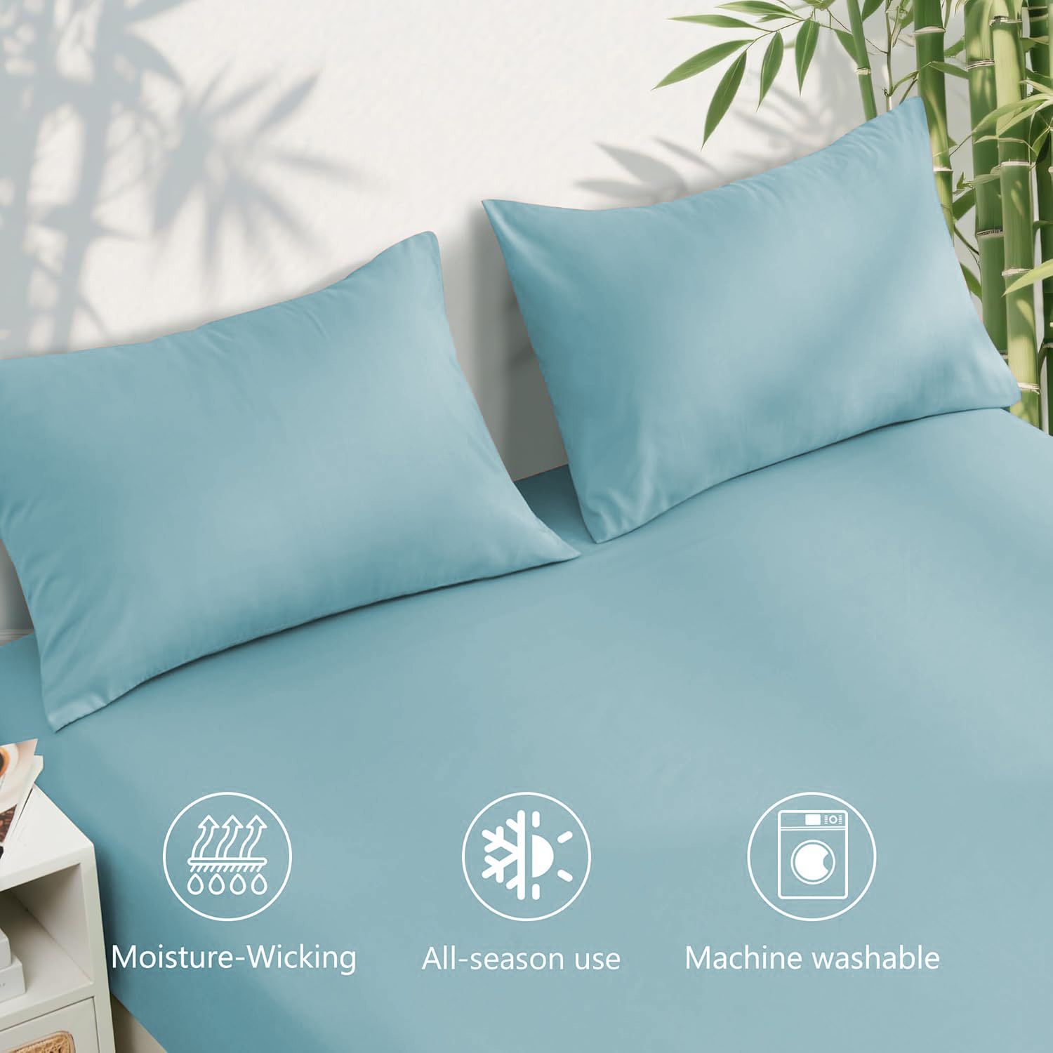 4 Piece Ultra Soft Bamboo Breathable Sheet Set -Hotel 2000TC Breathable Bed Sheets Set with 37 Centimetre Deep Pocket-Breathable Sheets for Hot Sleepers(Sky Blue,Queen) - Image 4