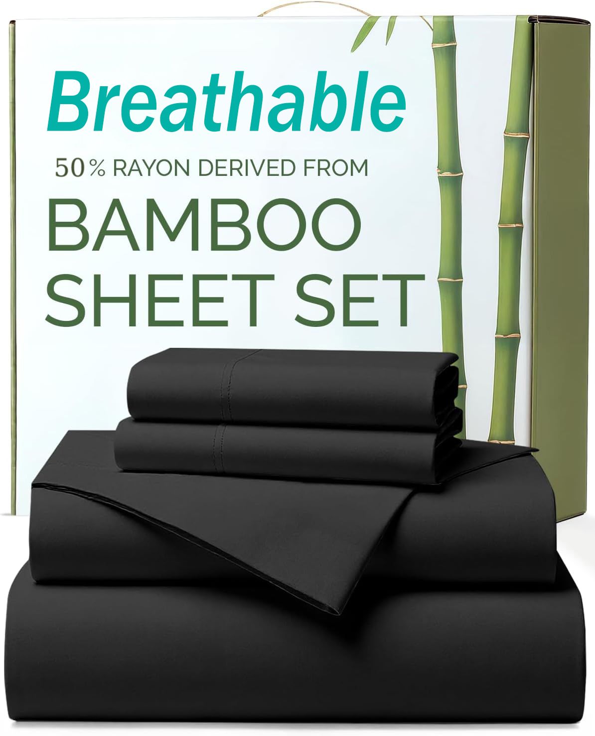 3 Piece Ultra Soft Bamboo Breathable Sheet Set -Hotel 2000TC Breathable Bed Sheets Set with 37 Centimetre Deep Pocket-Breathable Sheets for Hot Sleepers(Black,Single) - Image 1