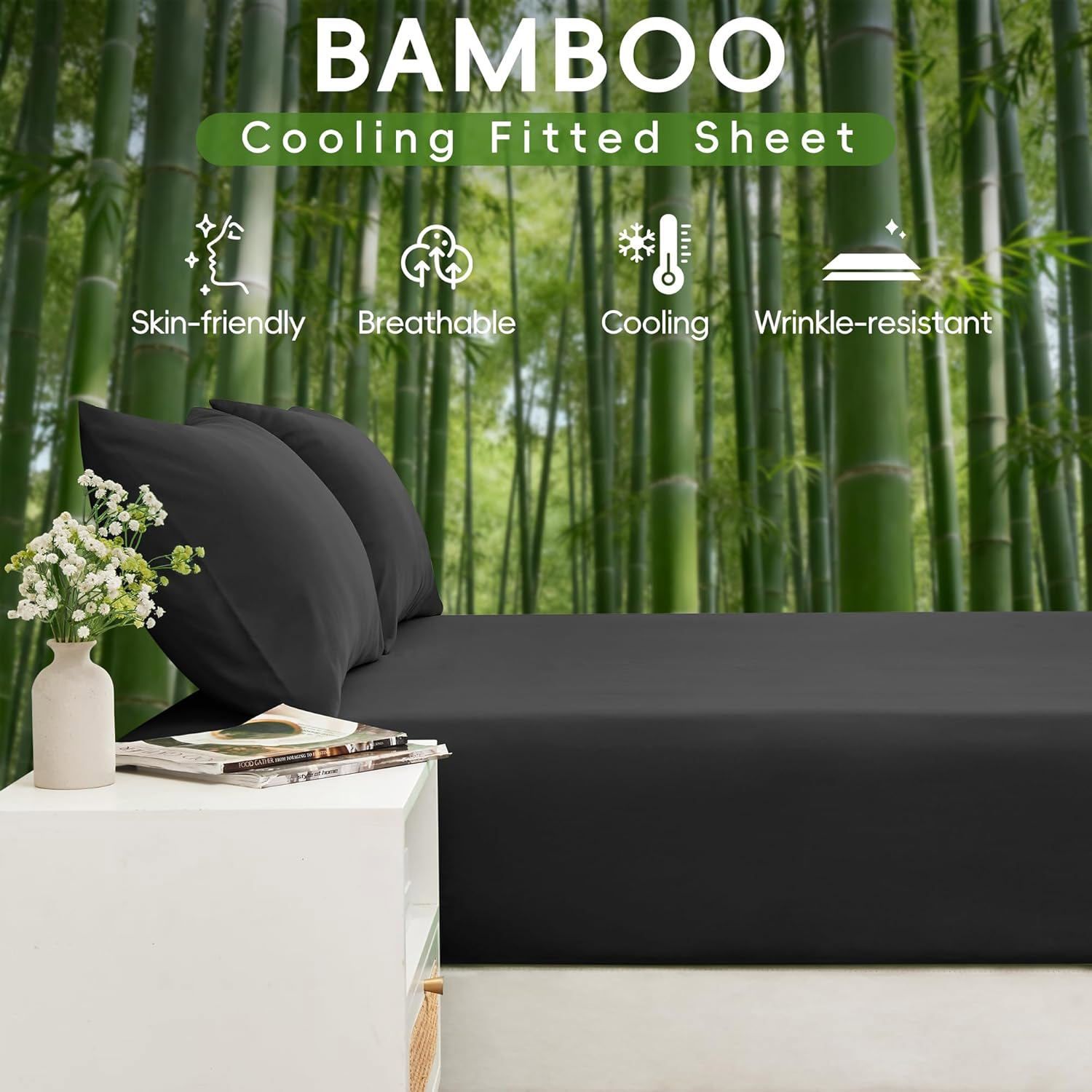 3 Piece Ultra Soft Bamboo Breathable Sheet Set -Hotel 2000TC Breathable Bed Sheets Set with 37 Centimetre Deep Pocket-Breathable Sheets for Hot Sleepers(Black,Single) - Image 4