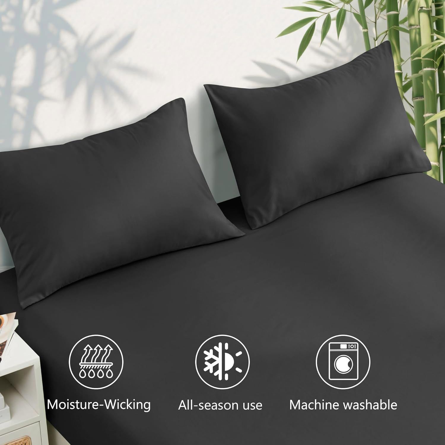 3 Piece Ultra Soft Bamboo Breathable Sheet Set -Hotel 2000TC Breathable Bed Sheets Set with 37 Centimetre Deep Pocket-Breathable Sheets for Hot Sleepers(Black,Single) - Image 5