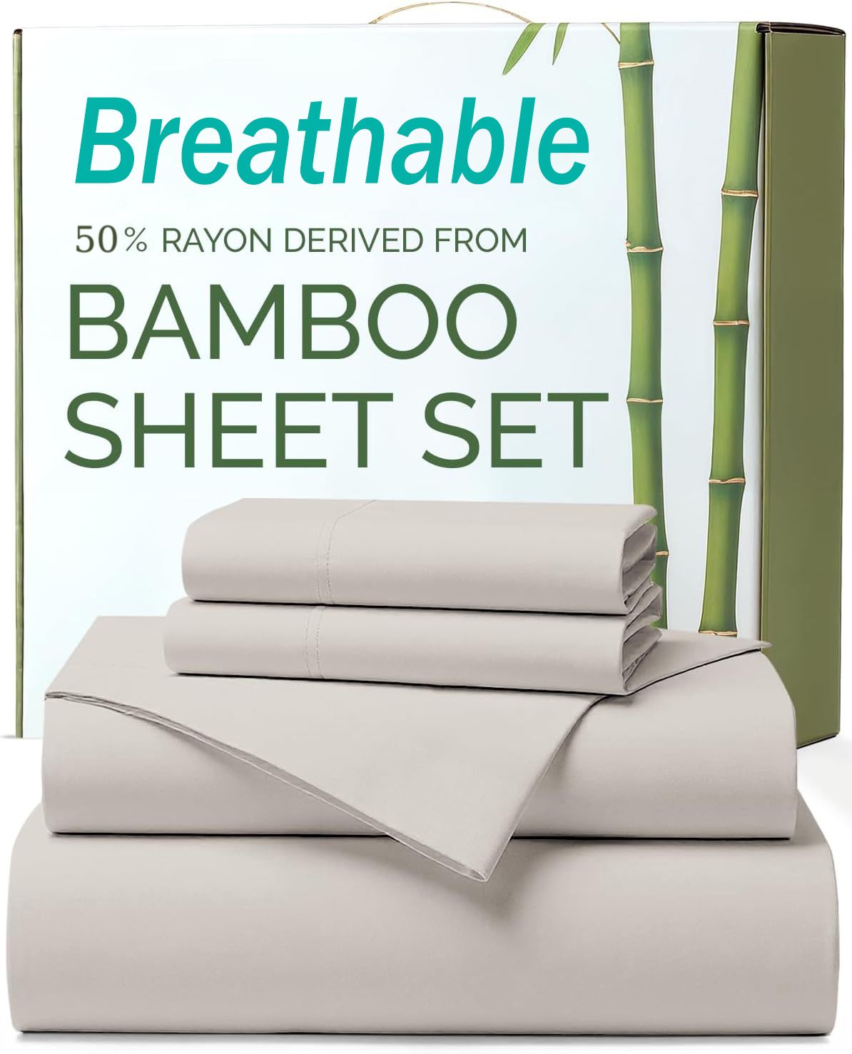 3 Piece Ultra Soft Bamboo Breathable Sheet Set -Hotel 2000TC Breathable Bed Sheets Set with 37 Centimetre Deep Pocket-Breathable Sheets for Hot Sleepers(Silver-gray,Single) - Image 1