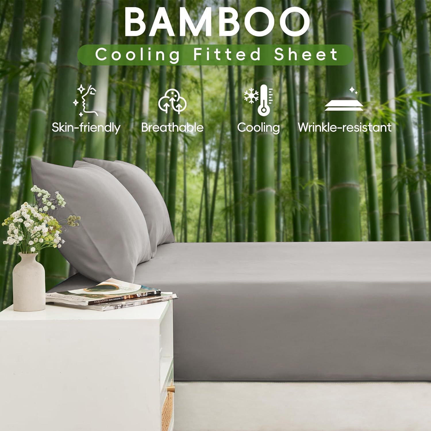 3 Piece Ultra Soft Bamboo Breathable Sheet Set -Hotel 2000TC Breathable Bed Sheets Set with 37 Centimetre Deep Pocket-Breathable Sheets for Hot Sleepers(Silver-gray,Single) - Image 3