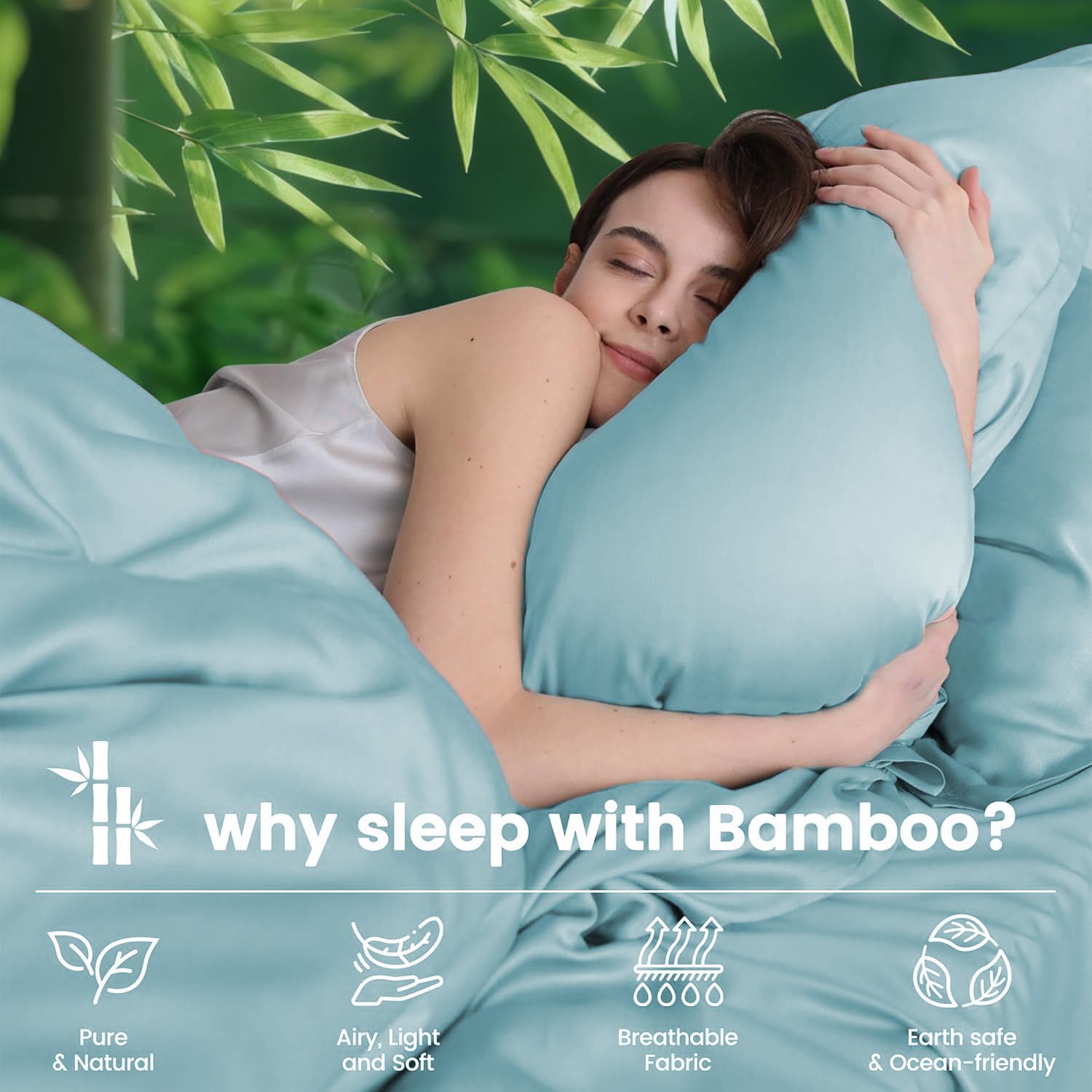 Hotel Breathable Bamboo Fitted Sheet & Pillowcase-3 Piece-Ultra Soft 2000TC Breathable Fitted Bed Sheets Set with 40 Centimetre Deep Pocket-Cooling Sheets for Hot Sleepers(Sky Blue,Super King) - Image 2