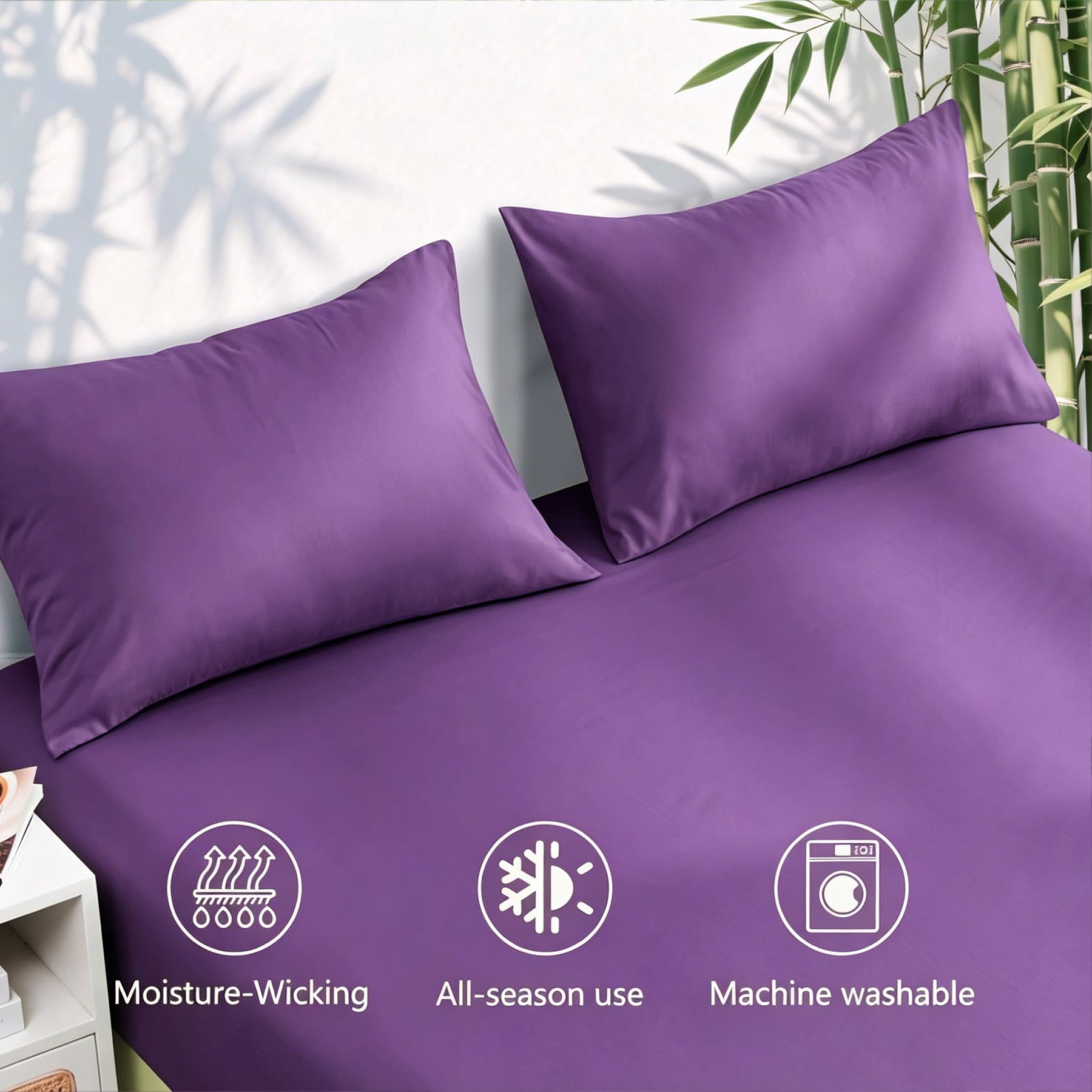 4 Piece Ultra Soft Bamboo Breathable Sheet Set -Hotel 2000TC Breathable Bed Sheets Set with 40 Centimetre Deep Pocket-Breathable Sheets for Hot Sleepers(Purple,Super King) - Image 2