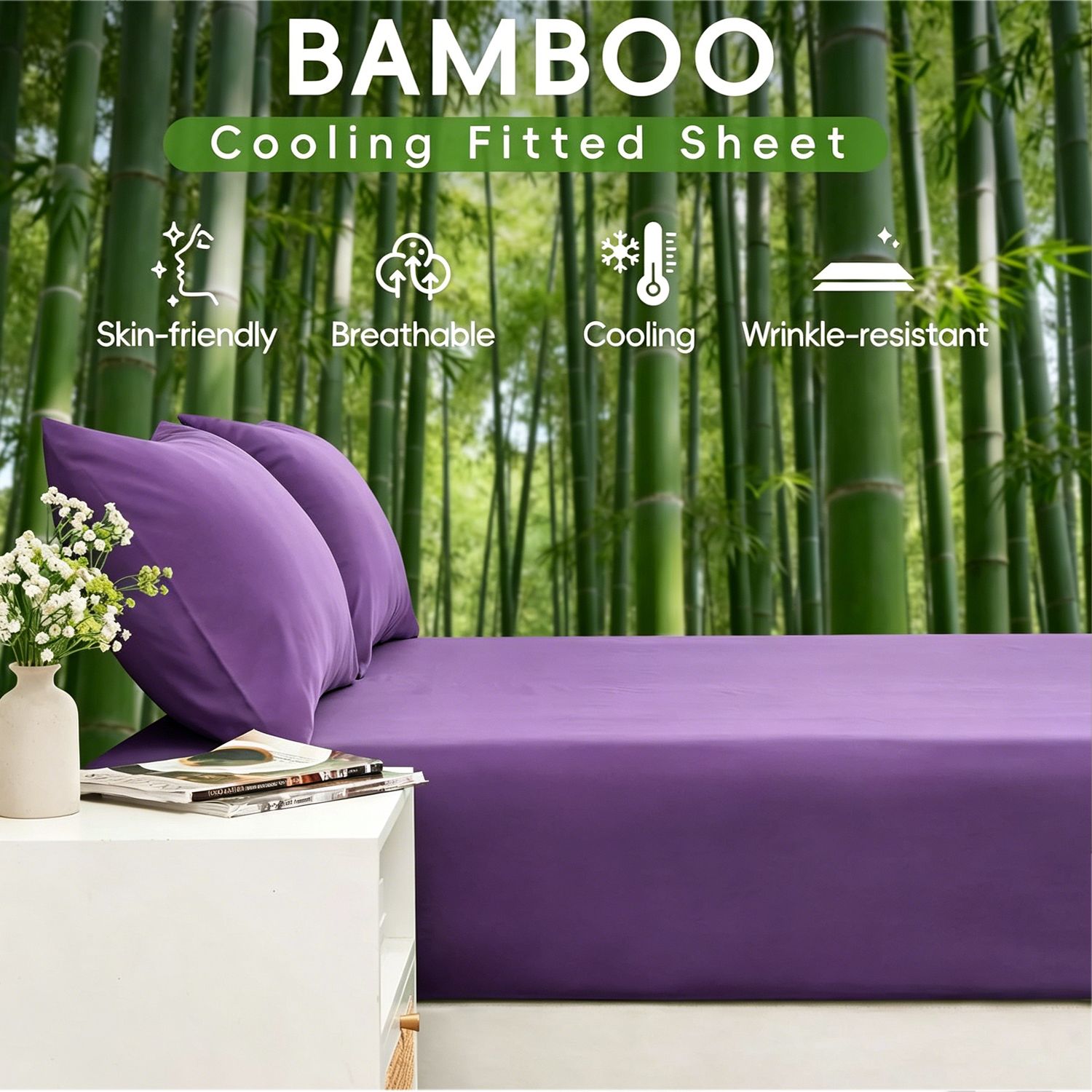 4 Piece Ultra Soft Bamboo Breathable Sheet Set -Hotel 2000TC Breathable Bed Sheets Set with 40 Centimetre Deep Pocket-Breathable Sheets for Hot Sleepers(Purple,Super King) - Image 4