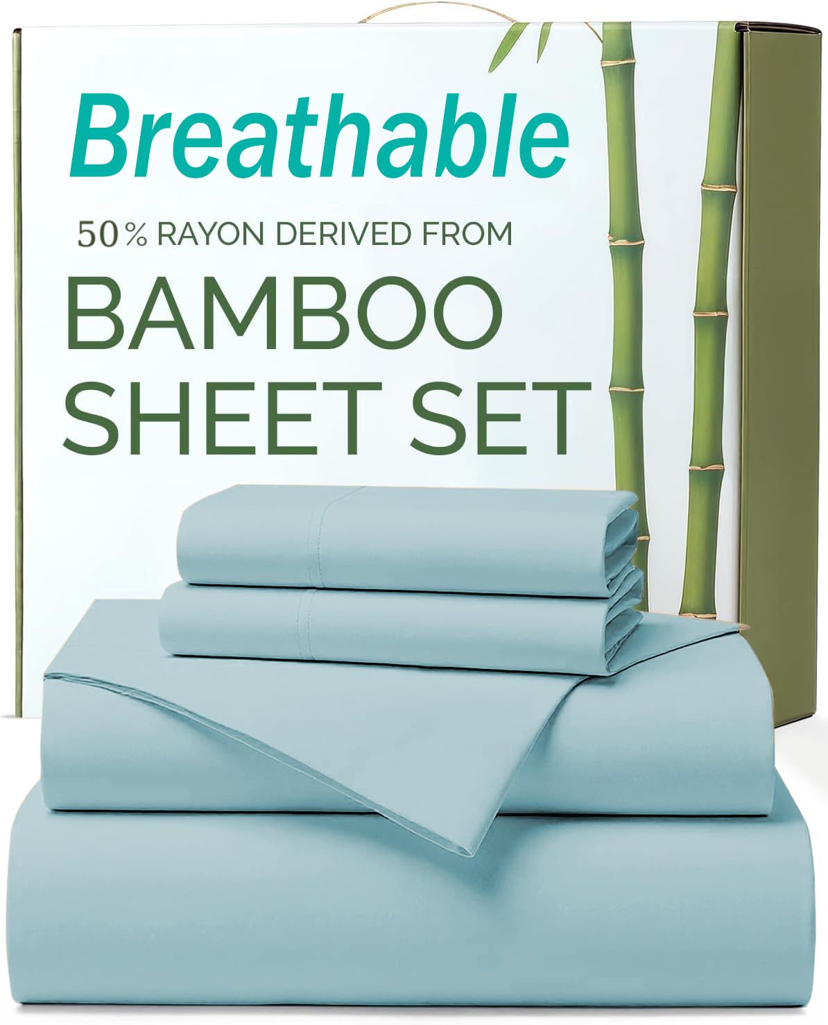 4 Piece Ultra Soft Bamboo Breathable Sheet Set -Hotel 2000TC Breathable Bed Sheets Set with 40 Centimetre Deep Pocket-Breathable Sheets for Hot Sleepers(Sky Blue,Super King) - Image 1