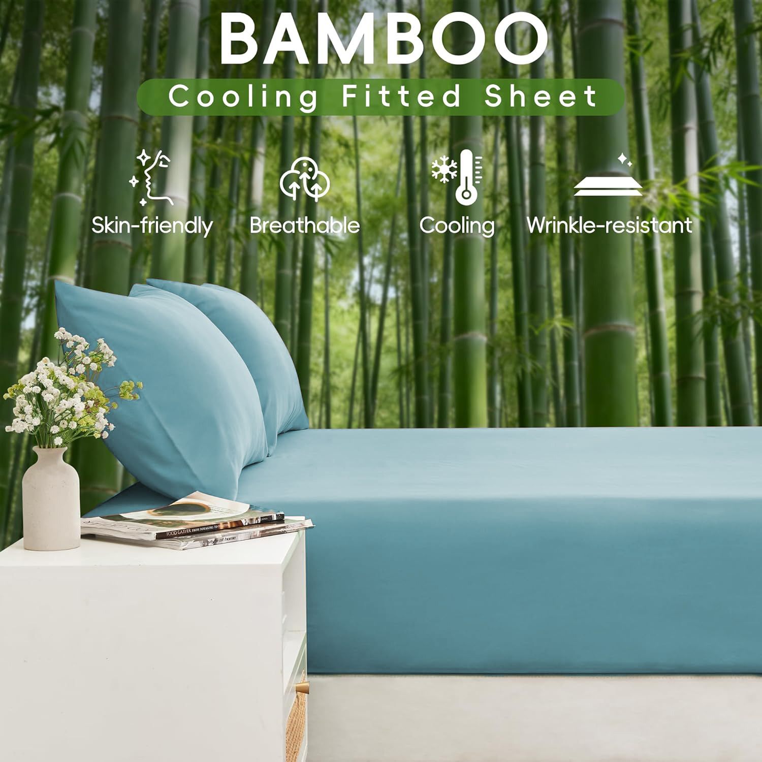 4 Piece Ultra Soft Bamboo Breathable Sheet Set -Hotel 2000TC Breathable Bed Sheets Set with 40 Centimetre Deep Pocket-Breathable Sheets for Hot Sleepers(Sky Blue,Super King) - Image 6