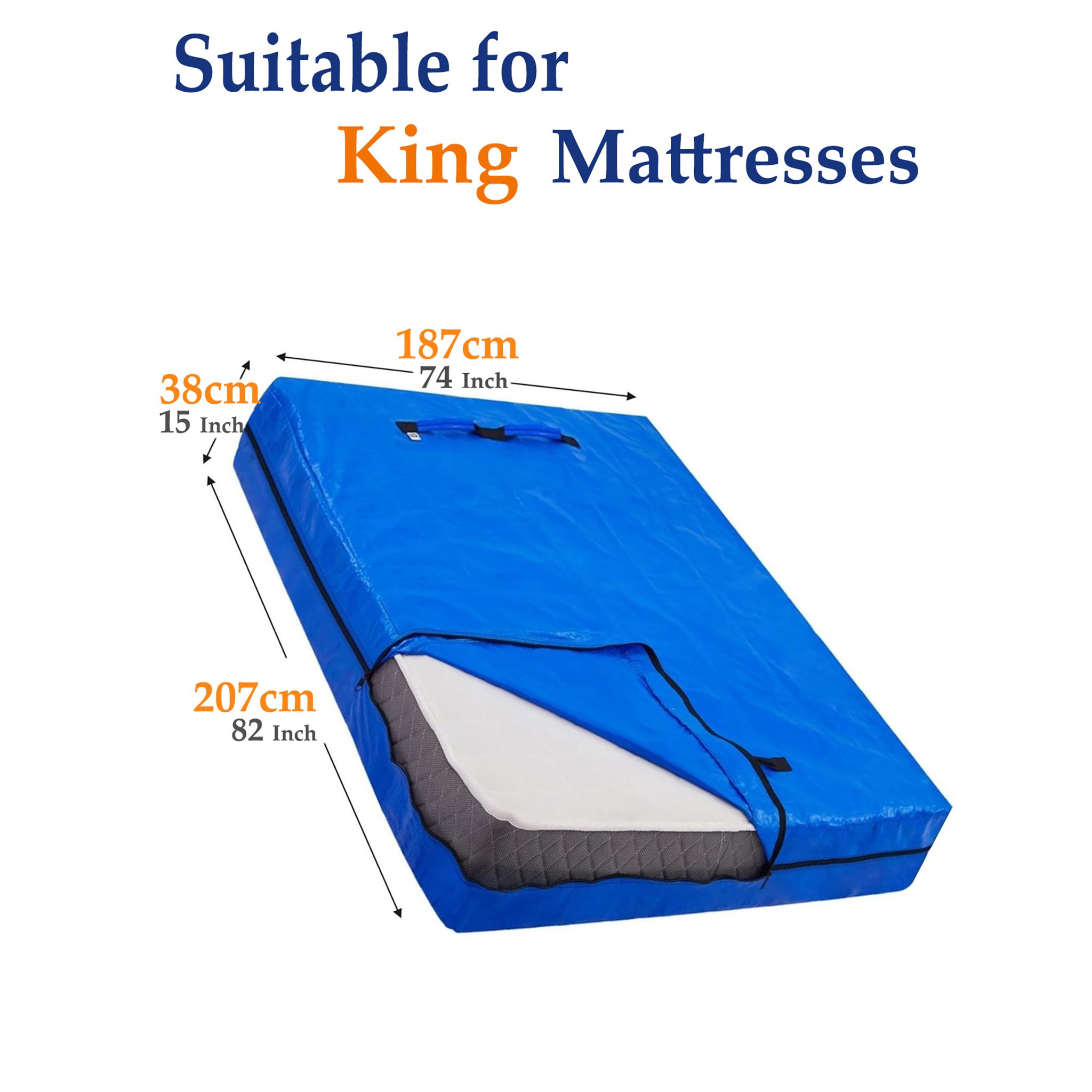 Mattress Bag Mattresses Protector Plastic Moving Storage Dust Cover Carry Bed Waterproof Zipper Packing Reusable Disposal, Extra Thick Heavy Duty, with Handles（King) - Image 8