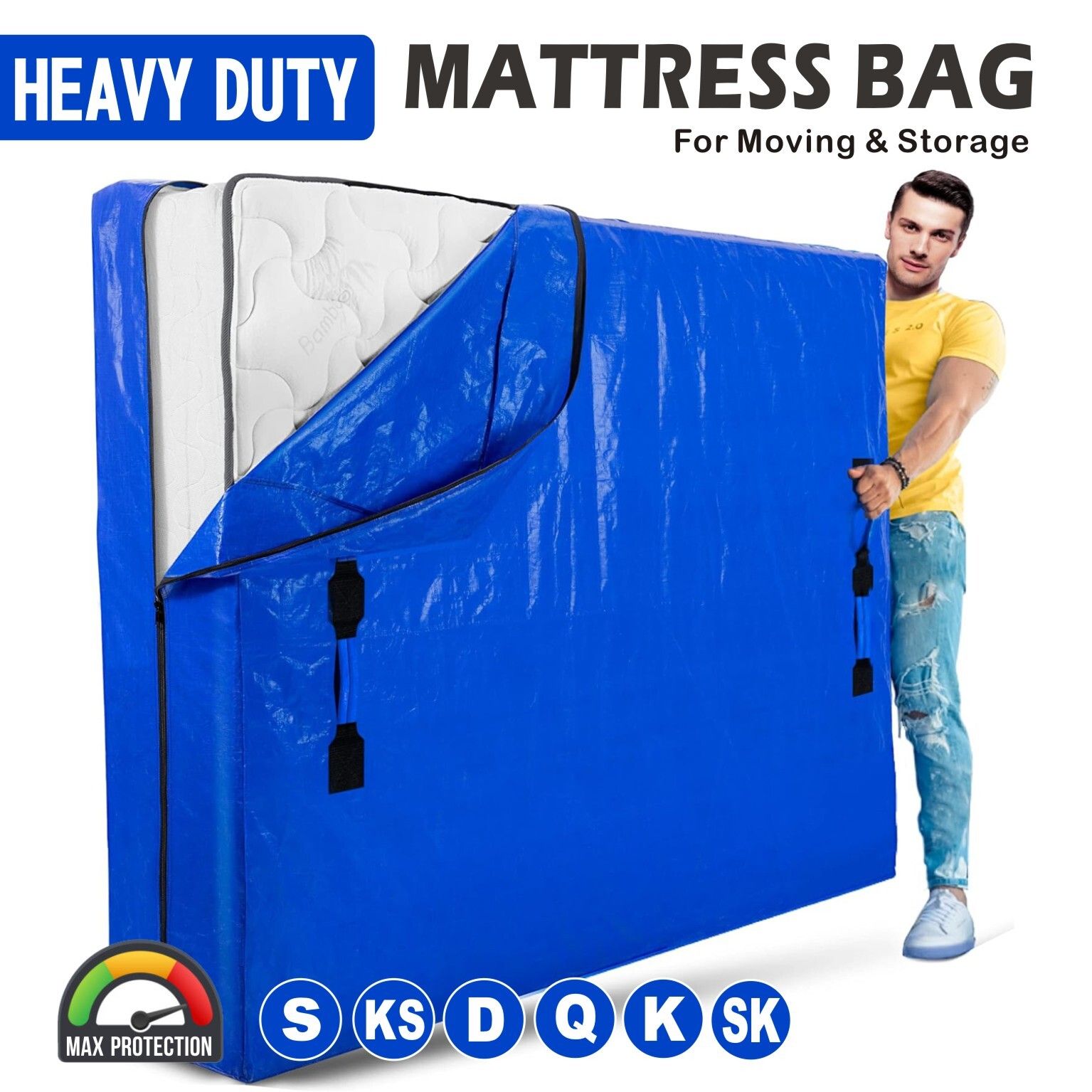 Mattress Bag Mattresses Protector Plastic Moving Storage Dust Cover Carry Bed Waterproof Zipper Packing Reusable Disposal, Extra Thick Heavy Duty, with Handles(Queen） - Image 1