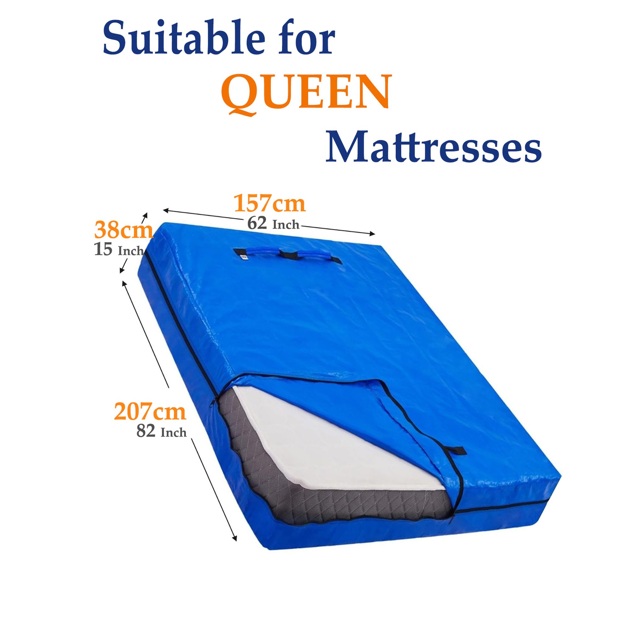 Mattress Bag Mattresses Protector Plastic Moving Storage Dust Cover Carry Bed Waterproof Zipper Packing Reusable Disposal, Extra Thick Heavy Duty, with Handles(Queen） - Image 8