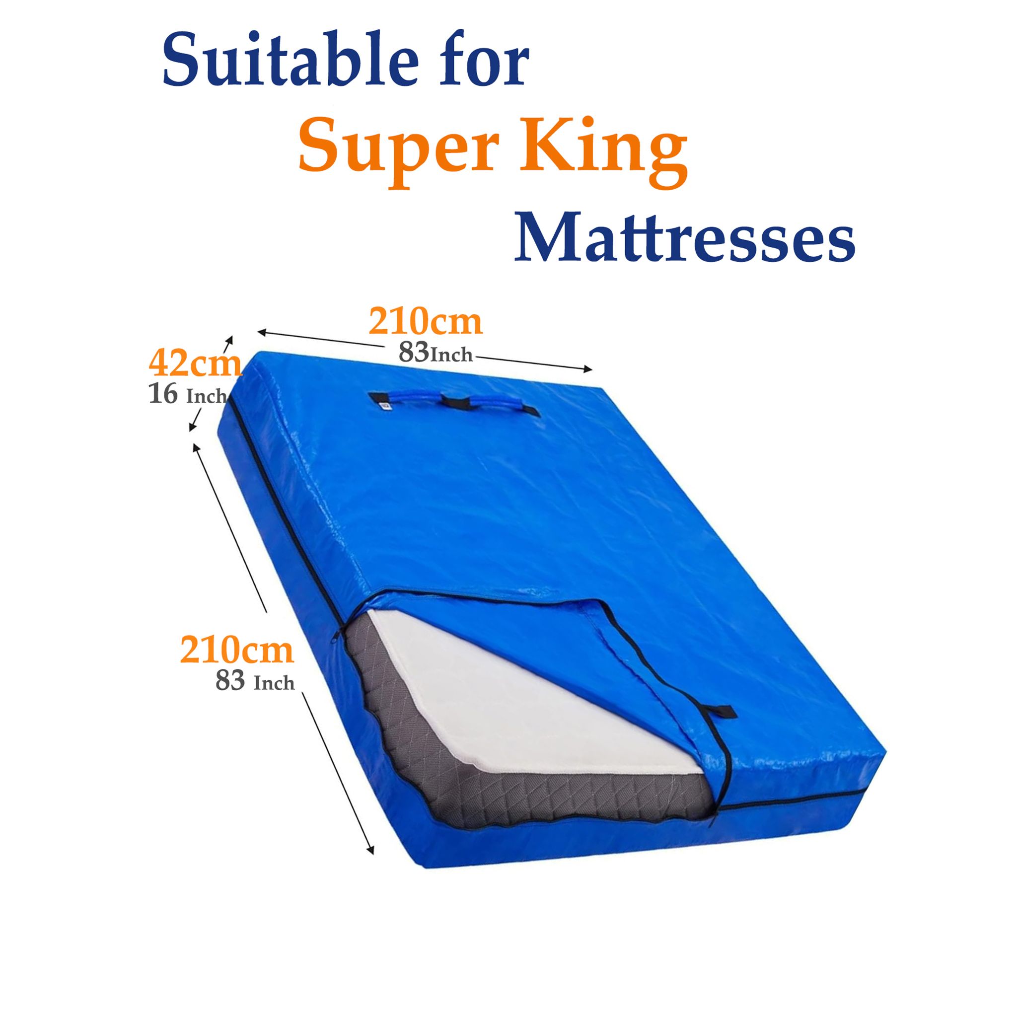 Mattress Bag Mattresses Protector Plastic Moving Storage Dust Cover Carry Bed Waterproof Zipper Packing Reusable Disposal, Extra Thick Heavy Duty, with Handles(Super King) - Image 8