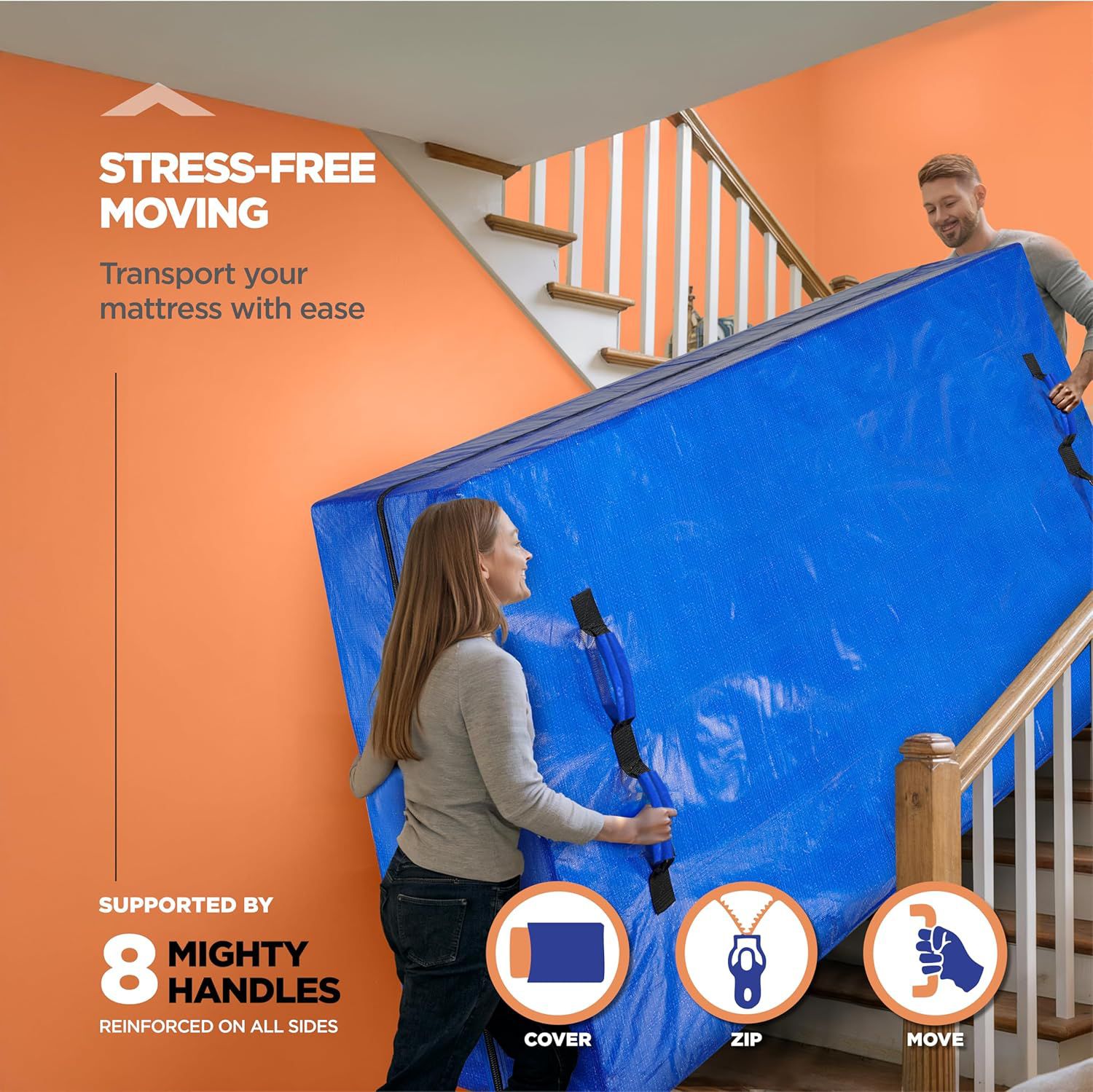 Waterproof Mattress Bag Mattresses Protector Plastic Moving Storage Dust Cover Carry Bed Zipper Packing Reusable Disposal, Extra Thick Heavy Duty, with 8 Handles(Queen) - Image 2