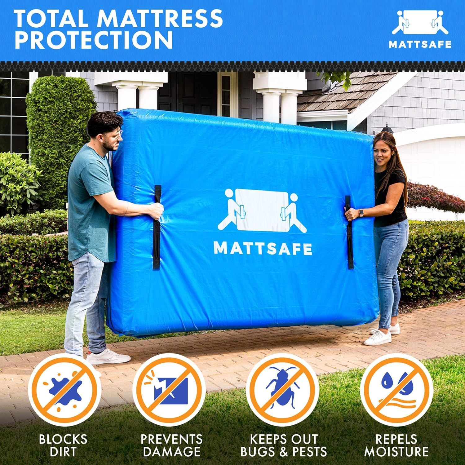 Waterproof Mattress Bag Mattresses Protector Plastic Moving Storage Dust Cover Carry Bed Zipper Packing Reusable Disposal, Extra Thick Heavy Duty, with 8 Handles(Queen) - Image 7