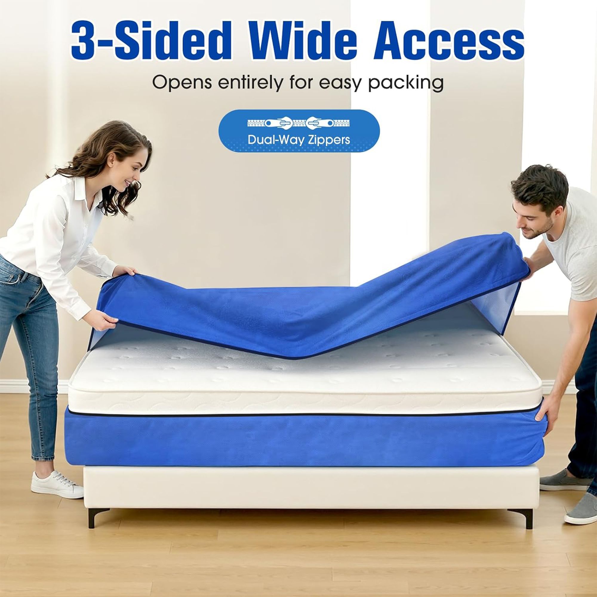 Waterproof Mattress Bag Mattresses Protector Plastic Moving Storage Dust Cover Carry Bed Zipper Packing Reusable Disposal, Extra Thick Heavy Duty, with 8 Handles(Single) - Image 3
