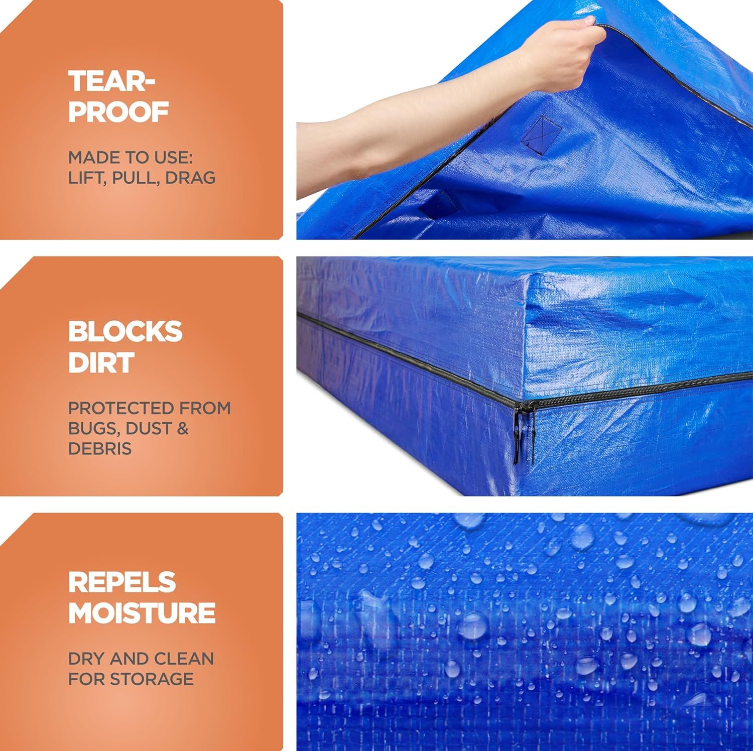 Waterproof Mattress Bag Mattresses Protector Plastic Moving Storage Dust Cover Carry Bed Zipper Packing Reusable Disposal, Extra Thick Heavy Duty, with 8 Handles(Single) - Image 4
