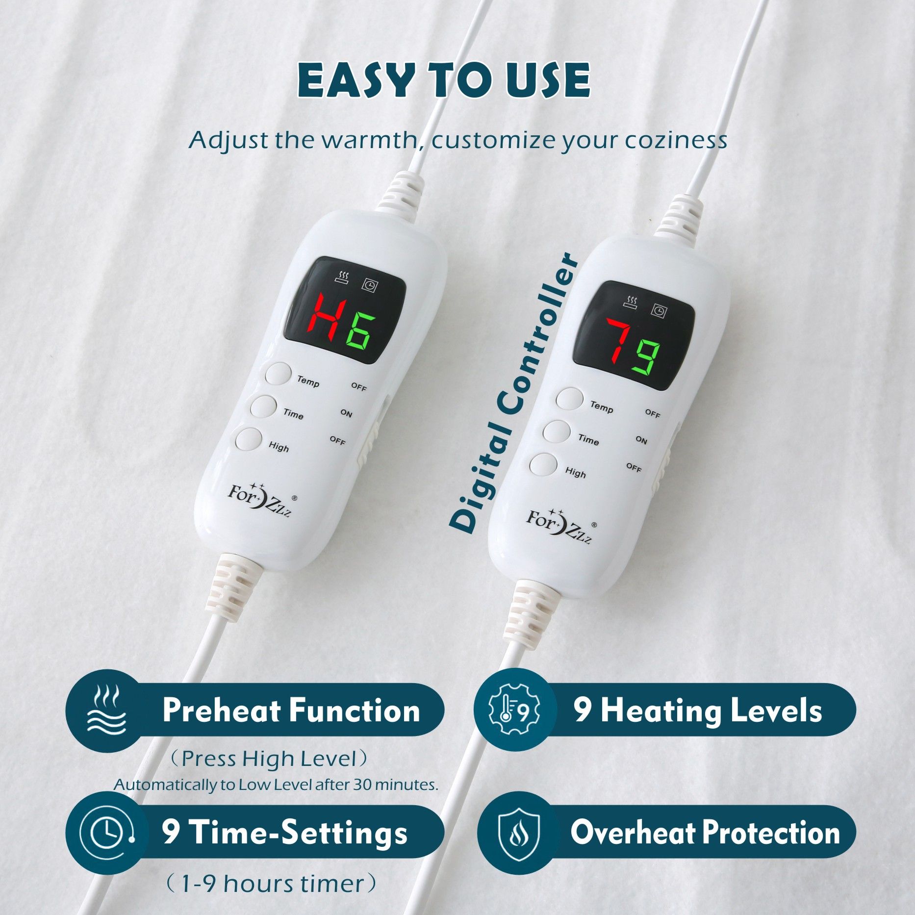 Heated Mattress Pad - Bedding Electric Blanket with 9 Heat Setting & 9-Hour Auto Off, Heated Mattress Pad-Machine Washable Fully Fitted Heating Pad with Overheat Protection , 800GSM Non Woven Fabric-fitted sheet cover((Double) - Image 4
