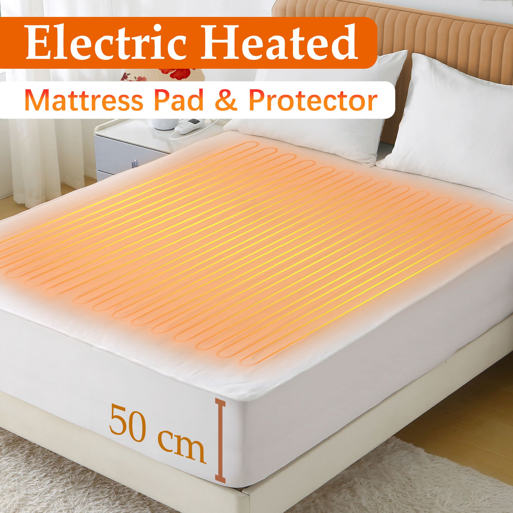 Heated Mattress Pad - Bedding Electric Blanket with 9 Heat Setting & 9-Hour Auto Off, Heated Mattress Pad-Machine Washable Fully Fitted Heating Pad with Overheat Protection , 800GSM Non Woven Fabric-fitted sheet cover(Queen) - Image 1
