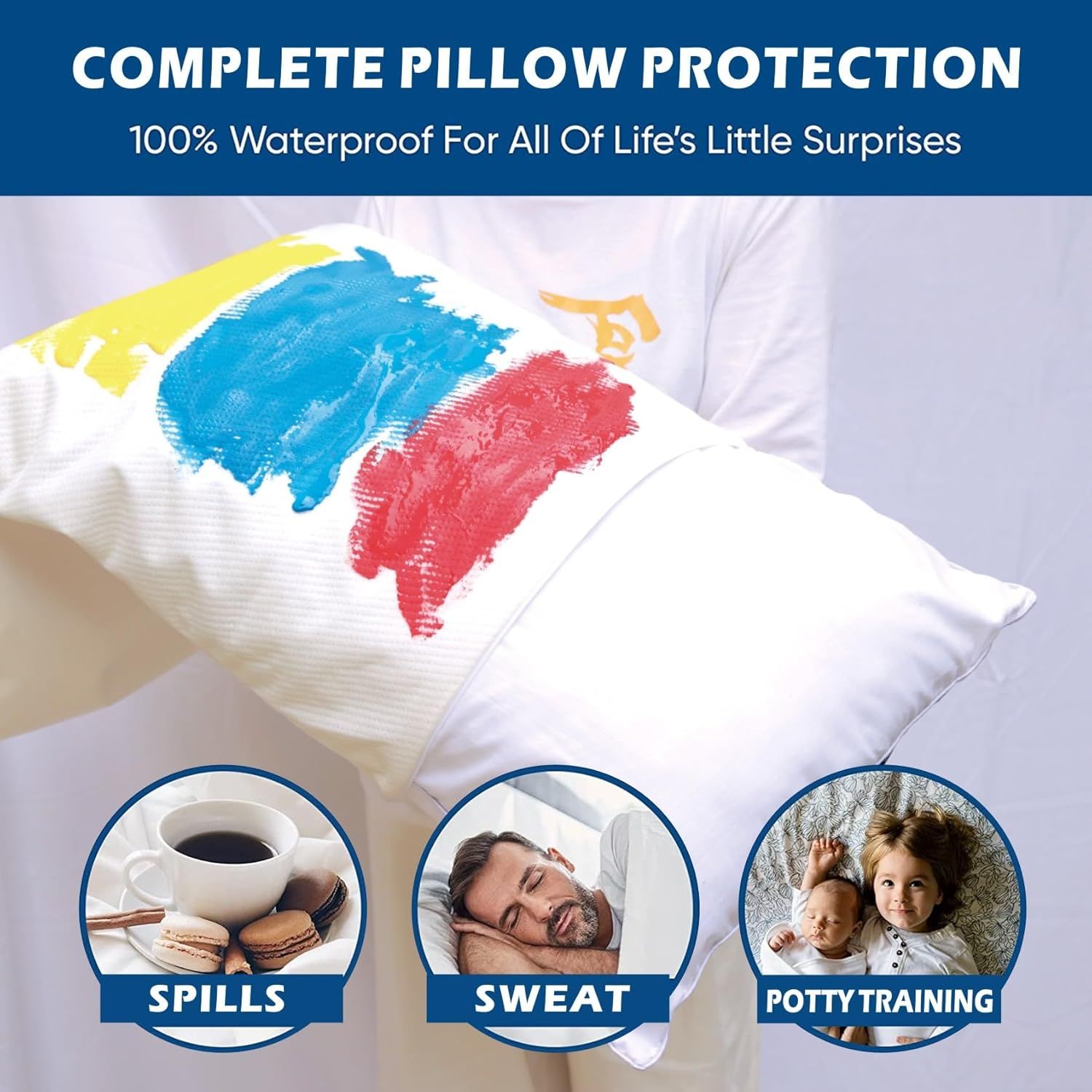 Waterproof Bamboo Pillow Protector Cover,100% Bug Water Proof Zippered Pillow Cases Body Size (1 Pack, White,50cm x 150cm) - Image 5