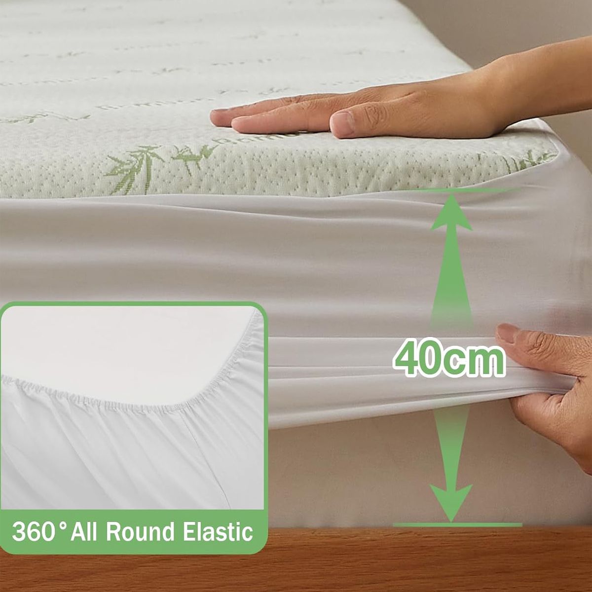 Bamboo Mattress Protector,Breathable Waterproof Mattress Cover,3D Air Fabric Cooling Bed Pad Cover, Deep Pocket 40cm(King,Green) - Image 4