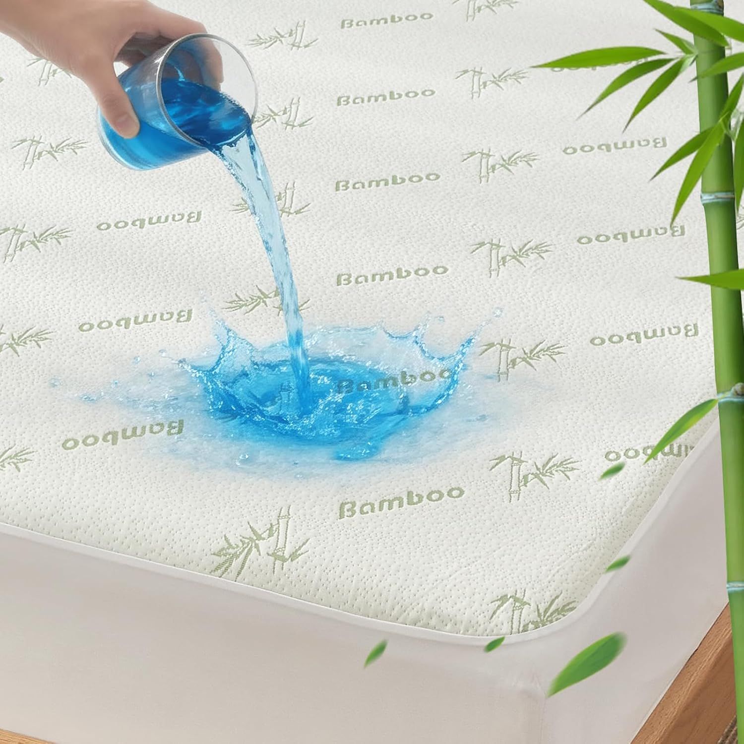 Bamboo Mattress Protector,Breathable Waterproof Mattress Cover,3D Air Fabric Cooling Bed Pad Cover, Deep Pocket 40cm(Super King,Green) - Image 1