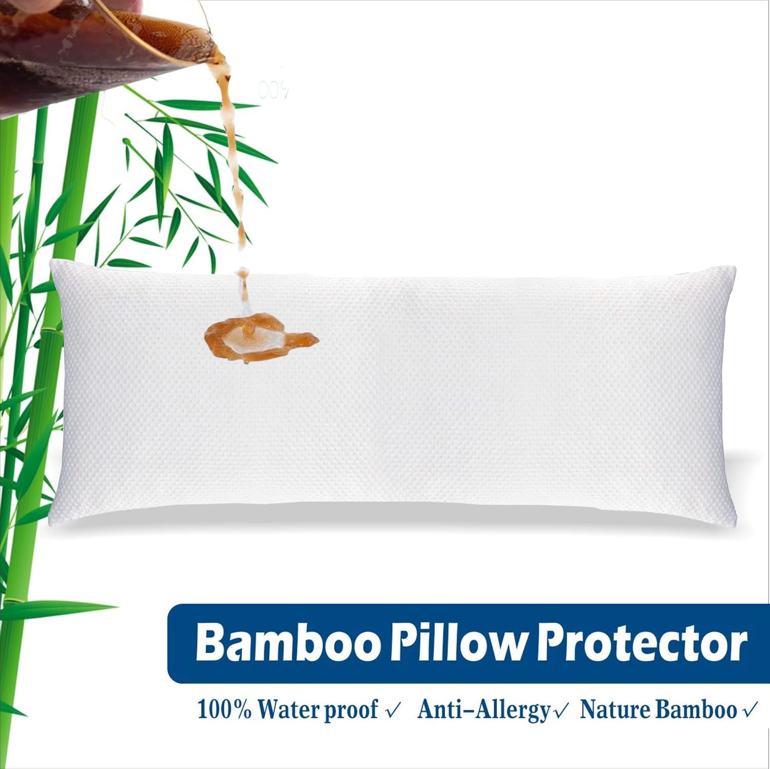 Waterproof Bamboo Pillow Protector Cover,100% Bug Water Proof Zippered Pillow Cases Body Size (1 Pack, White,50cm x 150cm) - Image 1