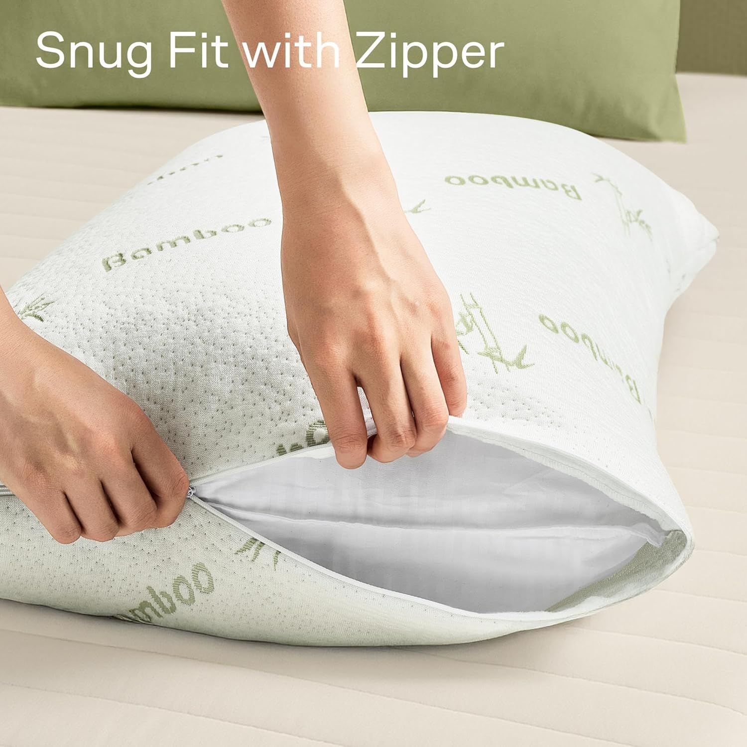 Waterproof Bamboo Pillow Protector Cover,100% Bug Water Proof Zippered Pillow Cases Body Size (1 Pack,Green,50cm x 150cm) - Image 5