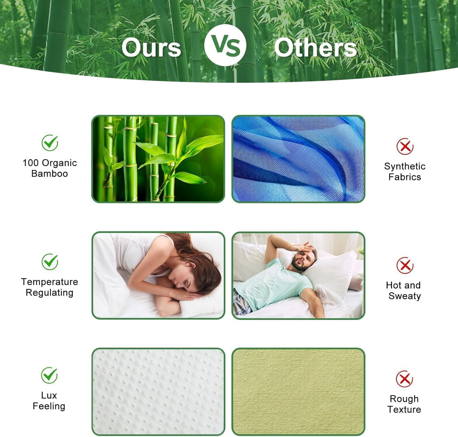 Waterproof Bamboo Pillow Protector Cover, 100% Bug Water Proof Zippered Pillow Cases Standard/Queen Size ( 2 Pack,White,48cm x 74cm) - Image 6