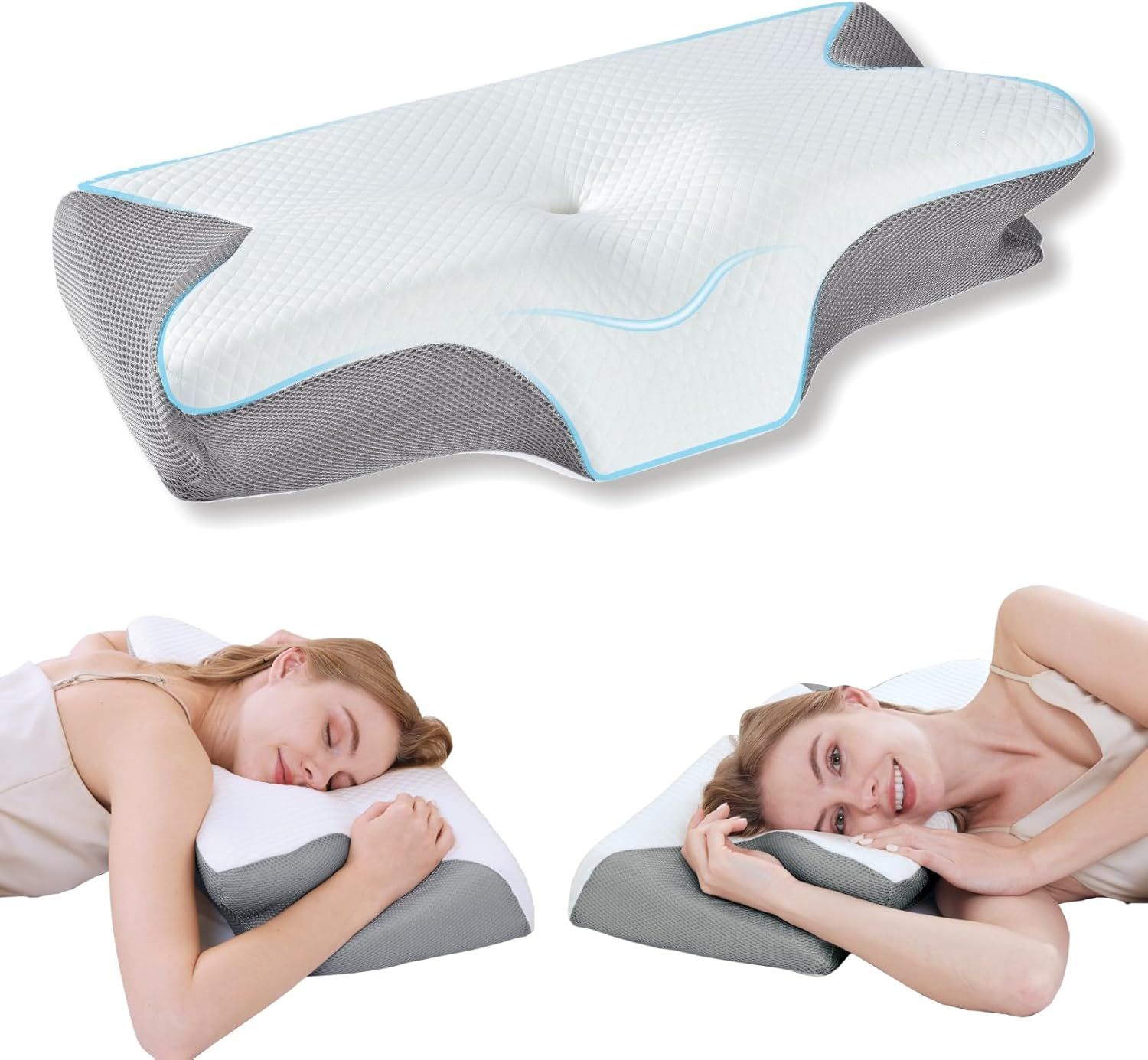 Cervical Neck Pillow for Neck Pain Relief, 2 in 1 Ergonomic Orthopedic Bed Pillow for Sleeping, Memory Foam Pillows for Side, Back & Stomach Sleepers with Removable Pillowcase(Grey) - Image 1