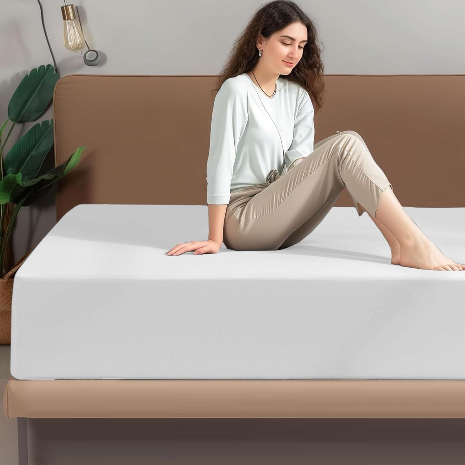 Hotel Quality Fitted Sheet - 1 Piece Fitted Sheet  -Breathable Bedding - Wrinkle, Fade, Stain Resistant- 16inch/40cm Deep Pocket Fitted Bed Sheet-Wrinkle and Fade Resistant,(White,Double) - Image 2