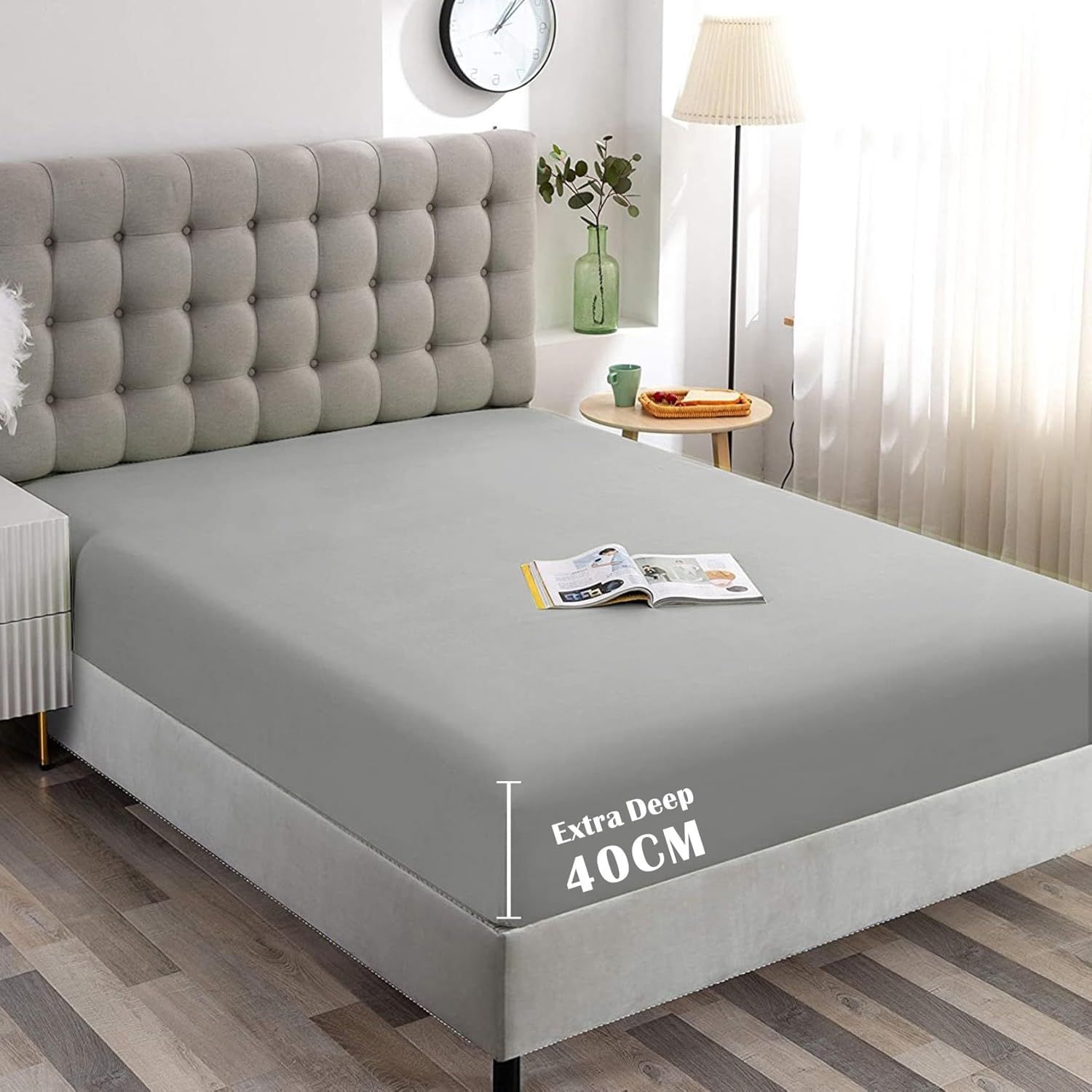 Hotel Quality Fitted Sheet - 1 Piece Fitted Sheet  -Breathable Bedding - Wrinkle, Fade, Stain Resistant- 16inch/40cm Deep Pocket Fitted Bed Sheet-Wrinkle and Fade Resistant,(Silver-gray,Double) - Image 1