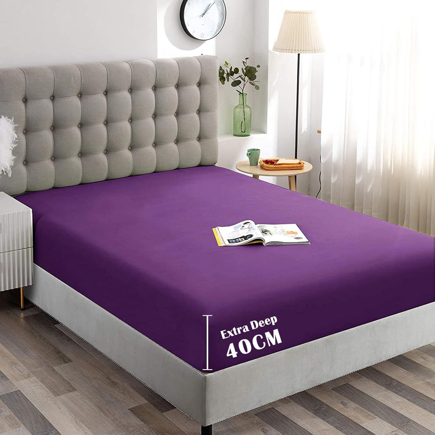 Hotel Quality Fitted Sheet - 1 Piece Fitted Sheet  -Breathable Bedding - Wrinkle, Fade, Stain Resistant- 16inch/40cm Deep Pocket Fitted Bed Sheet-Wrinkle and Fade Resistant,(Purple,King) - Image 1
