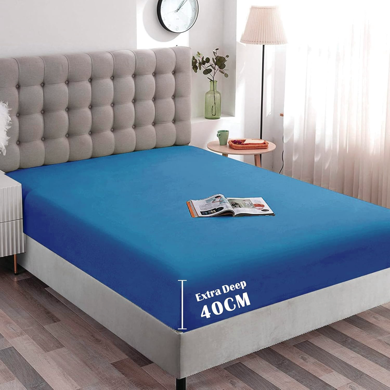 Hotel Quality Fitted Sheet - 1 Piece Fitted Sheet  -Breathable Bedding - Wrinkle, Fade, Stain Resistant- 16inch/40cm Deep Pocket Fitted Bed Sheet-Wrinkle and Fade Resistant,(Ocean,Queen) - Image 1