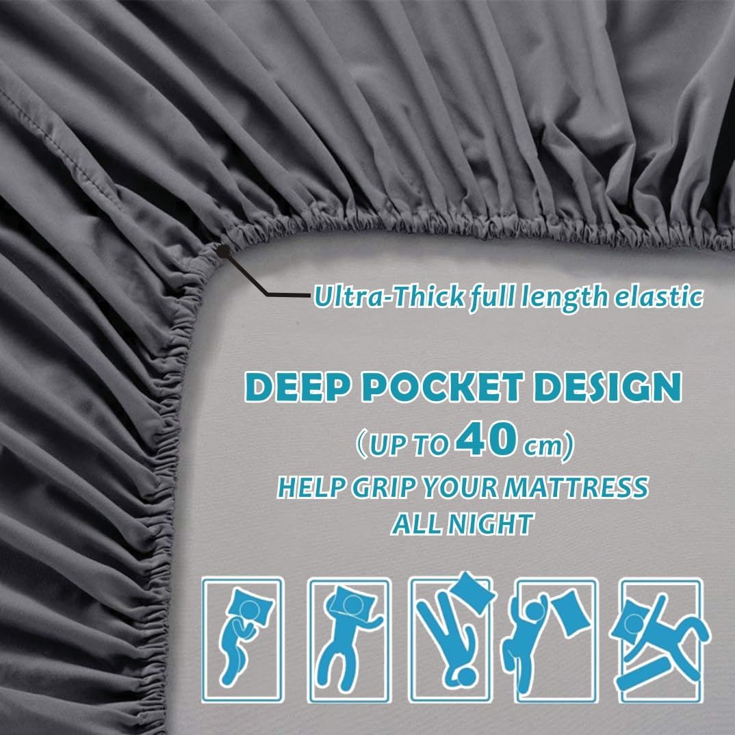 Hotel Quality Fitted Sheet - 1 Piece Fitted Sheet  -Breathable Bedding - Wrinkle, Fade, Stain Resistant- 16inch/40cm Deep Pocket Fitted Bed Sheet-Wrinkle and Fade Resistant,(Dark gray,Queen) - Image 5
