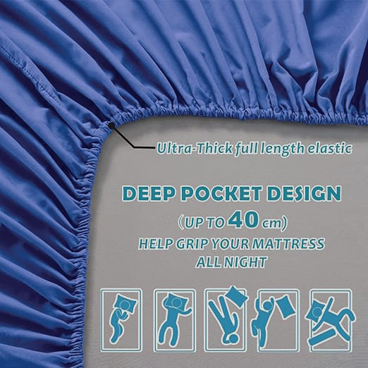 Hotel Quality Fitted Sheet - 1 Piece Fitted Sheet  -Breathable Bedding - Wrinkle, Fade, Stain Resistant- 16inch/40cm Deep Pocket Fitted Bed Sheet-Wrinkle and Fade Resistant,(Royal blue,Single) - Image 3