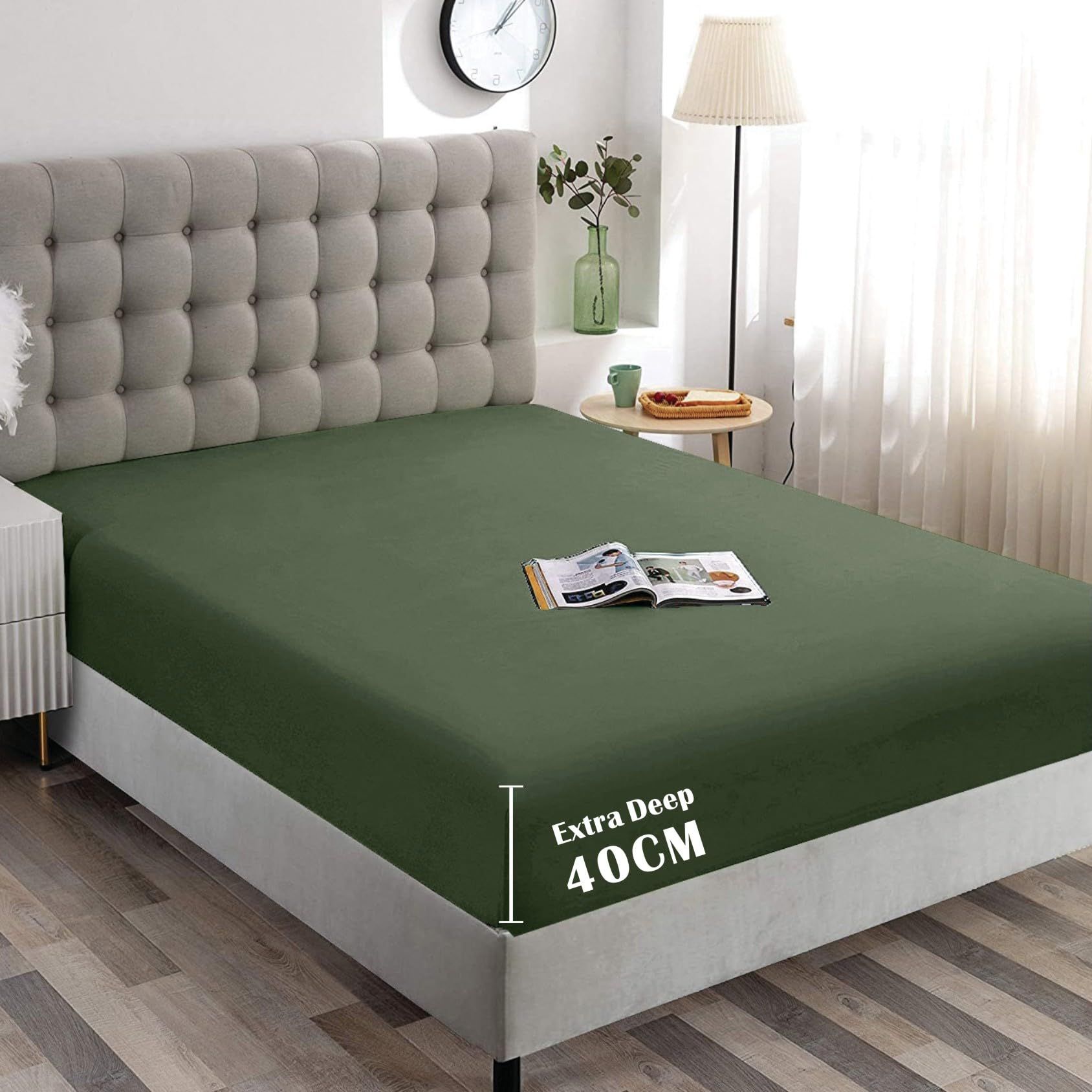 Hotel Quality Fitted Sheet - 1 Piece Fitted Sheet  -Breathable Bedding - Wrinkle, Fade, Stain Resistant- 16inch/40cm Deep Pocket Fitted Bed Sheet-Wrinkle and Fade Resistant,(Olive green,Single) - Image 1