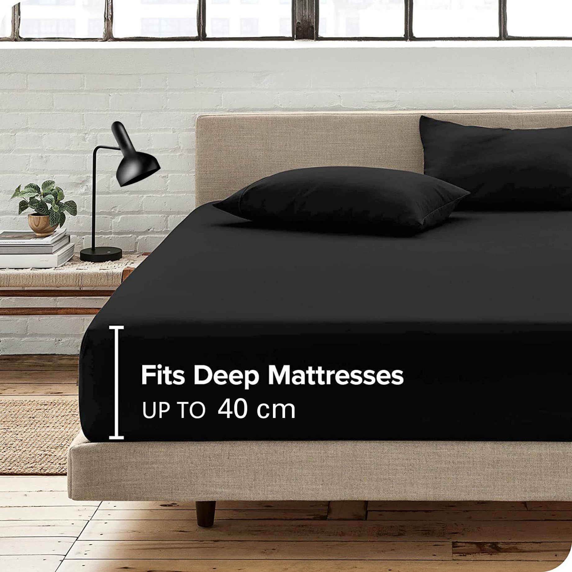 Hotel Quality Fitted Sheet - 1 Piece Fitted Sheet  -Breathable Bedding - Wrinkle, Fade, Stain Resistant- 16inch/40cm Deep Pocket Fitted Bed Sheet-Wrinkle and Fade Resistant,(Black,Super King) - Image 2