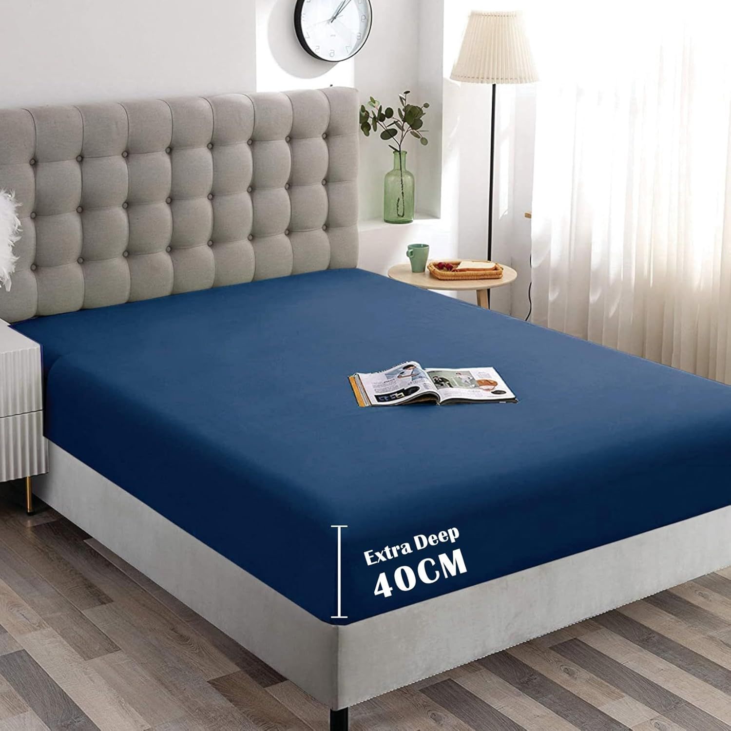 Hotel Quality Fitted Sheet - 1 Piece Fitted Sheet  -Breathable Bedding - Wrinkle, Fade, Stain Resistant- 16inch/40cm Deep Pocket Fitted Bed Sheet-Wrinkle and Fade Resistant,(Navy,Super King) - Image 1