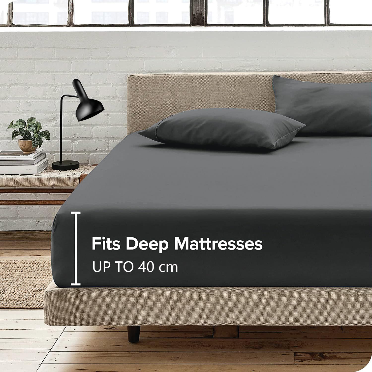 Hotel Quality Fitted Sheet - 1 Piece Fitted Sheet  -Breathable Bedding - Wrinkle, Fade, Stain Resistant- 16inch/40cm Deep Pocket Fitted Bed Sheet-Wrinkle and Fade Resistant,(Dark gray,Super King) - Image 4