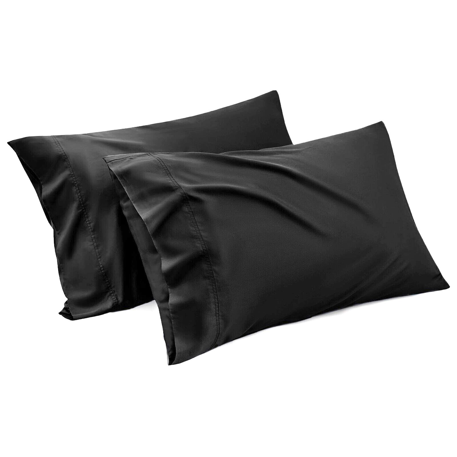 1000TC Ultra Soft Microfiber Pillowcases, Pair of Standard Pillow Covers,（black, Standard Size, 48x74 cm) - Image 1