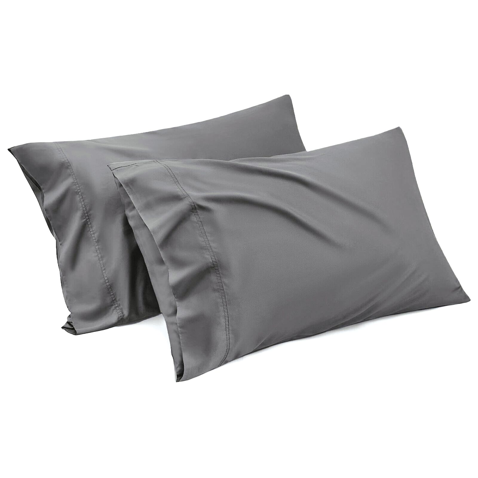 1000TC Ultra Soft Microfiber Pillowcases,Pair of Standard Pillow Covers,（Grey, Standard Size, 48x74 cm) - Image 1