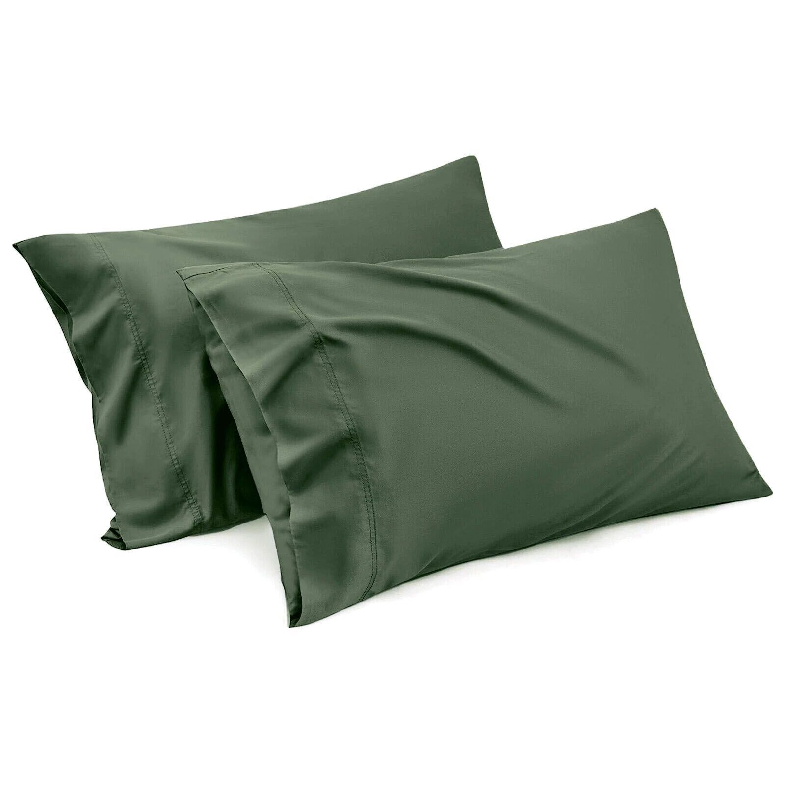 1000TC Ultra Soft Microfiber Pillowcases,Pair of Standard Pillow Covers,（Olive green, Standard Size, 48x74 cm) - Image 1