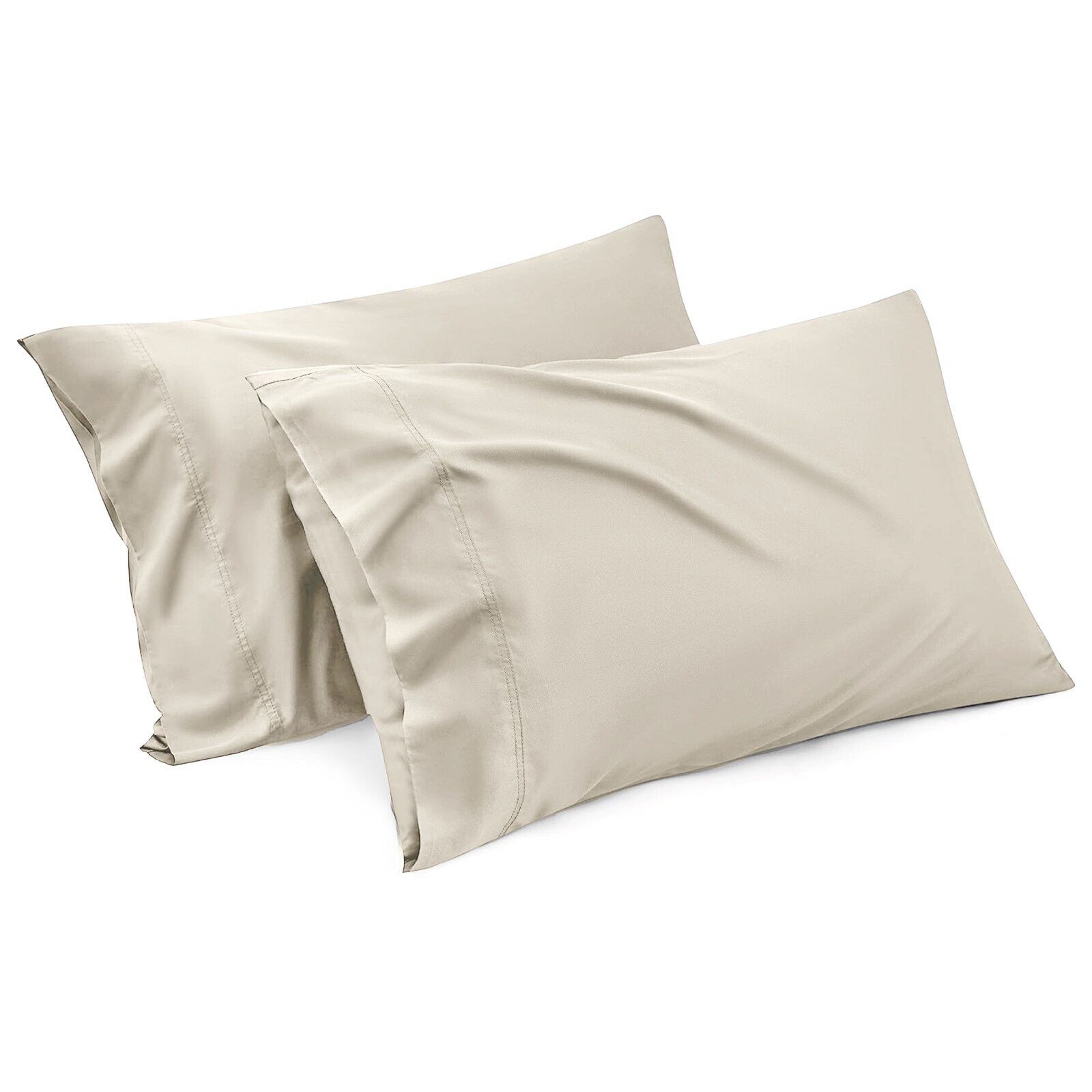 1000TC Ultra Soft Microfiber Pillowcases,Pair of Standard Pillow Covers,（cream, Standard Size, 48x74 cm) - Image 1